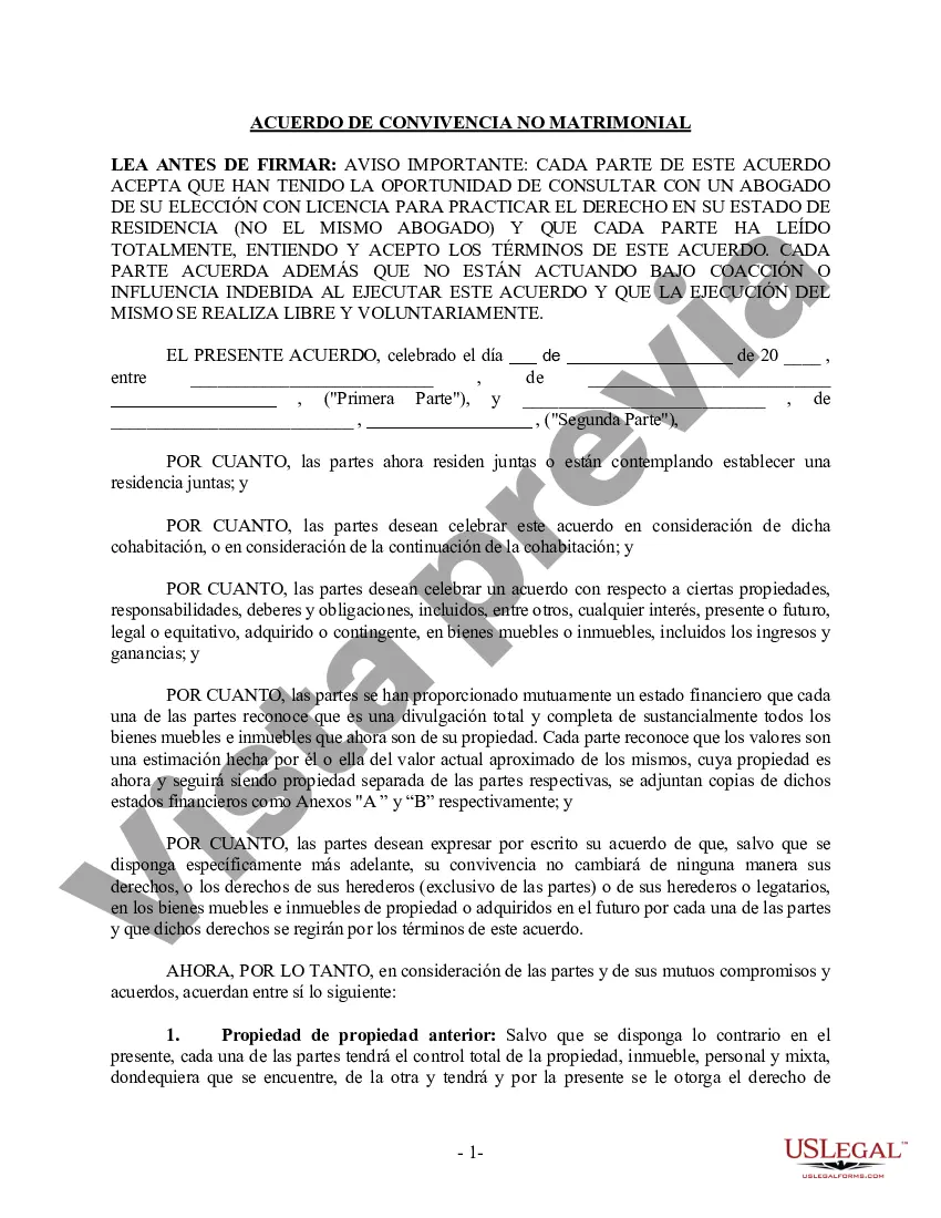 Preview Acuerdo de convivencia no marital de convivencia