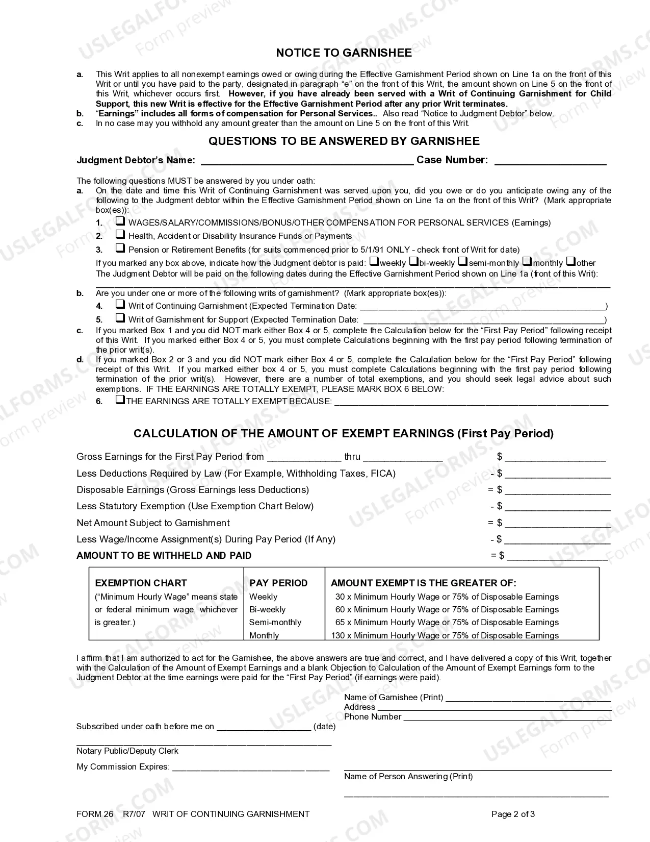 Preview Writ of Continuing Garnishment