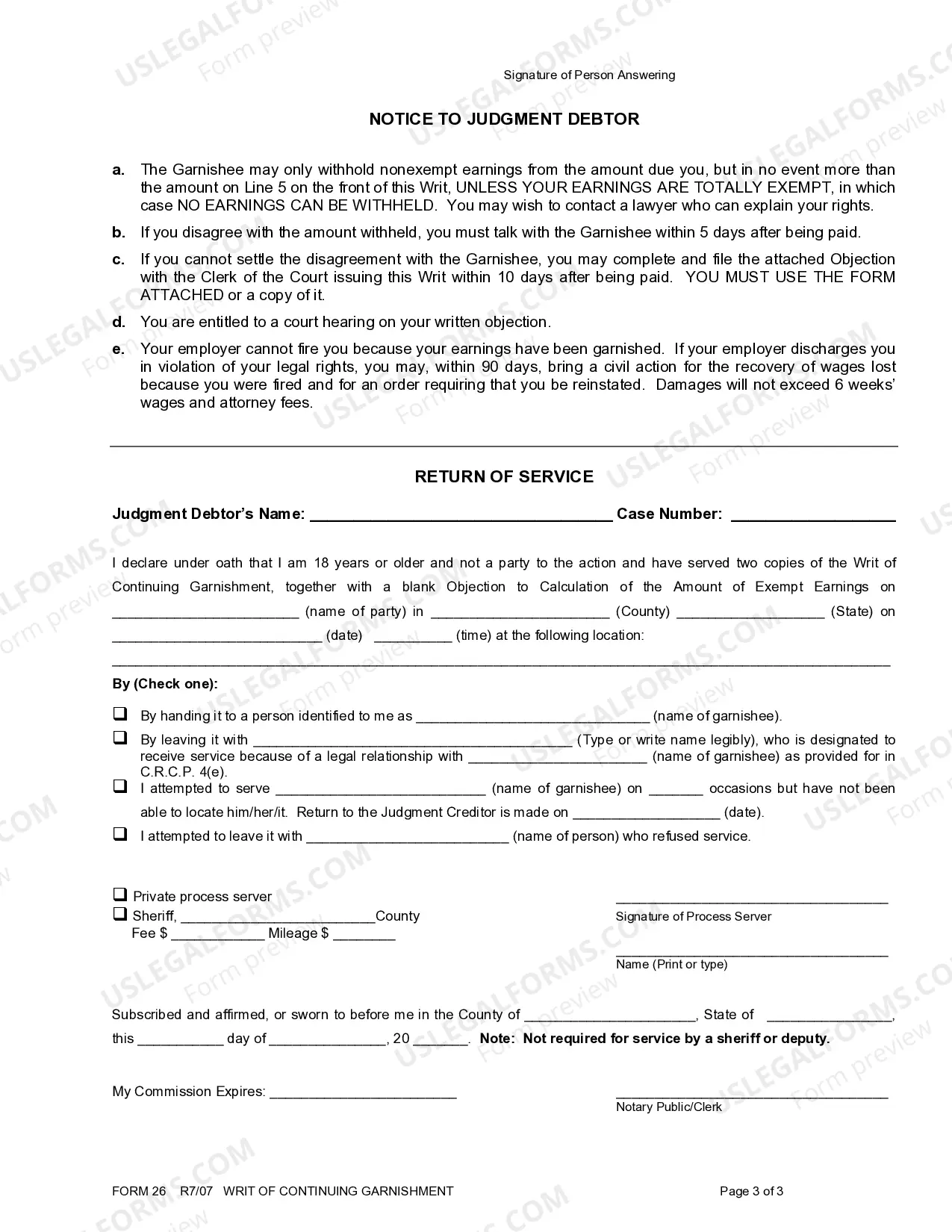 Preview Writ of Continuing Garnishment