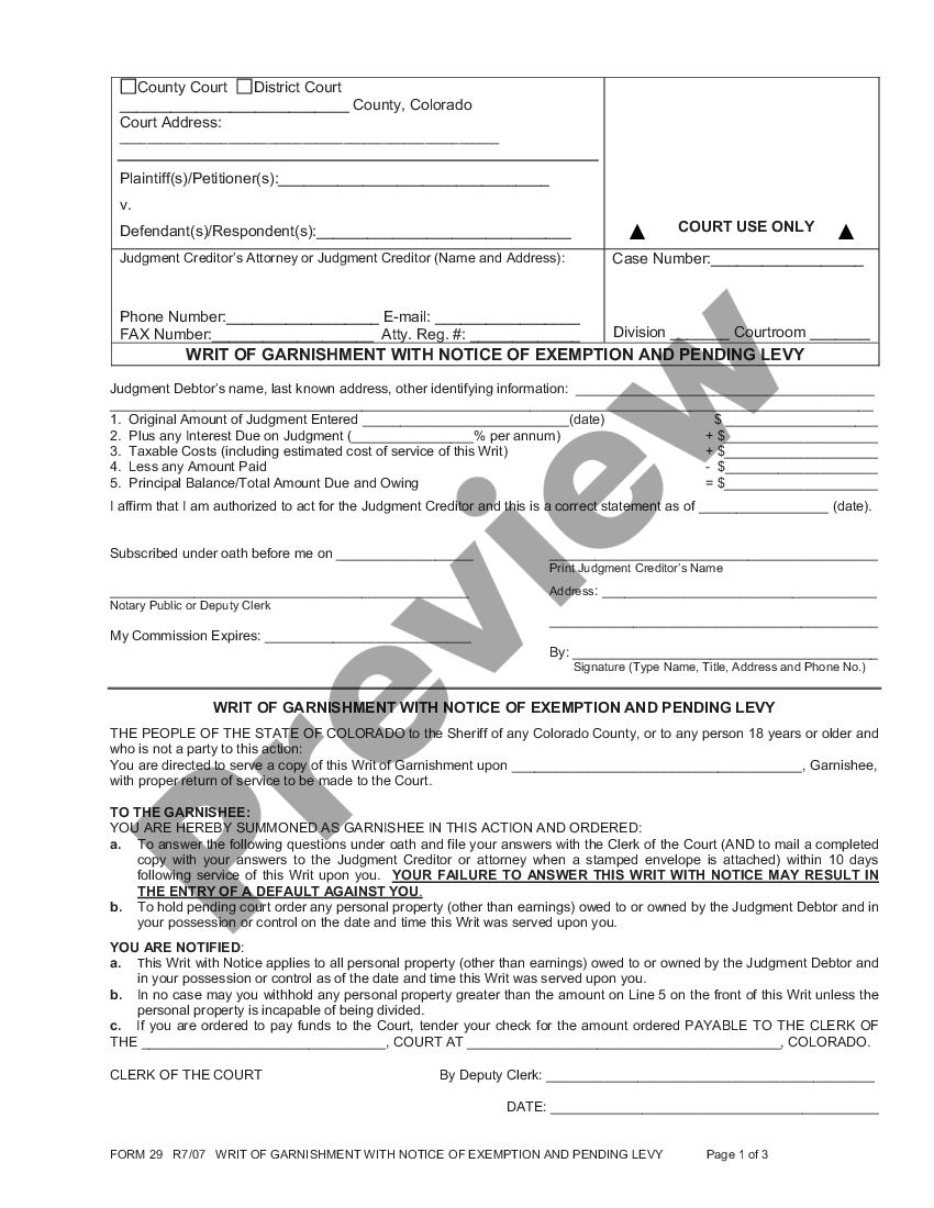 arvada-colorado-writ-of-garnishment-with-notice-of-exemption-and-pending-levy-us-legal-forms