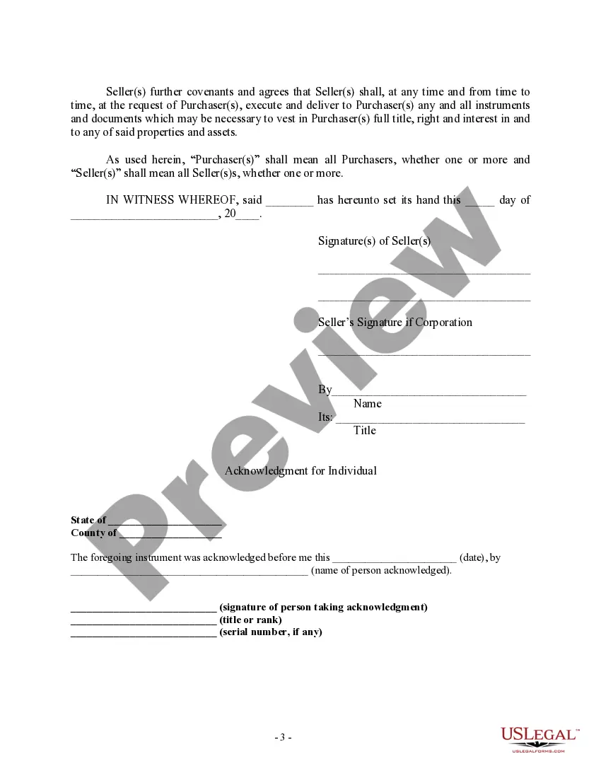 Preview Bill of Sale in Connection with Sale of Business by Individual or Corporate Seller