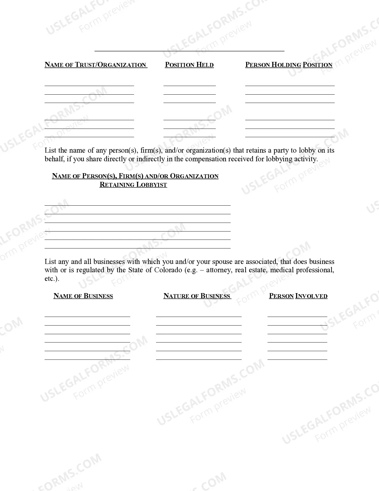 Preview Personal Financial Disclosure Statement of Political Candidate - Colorado