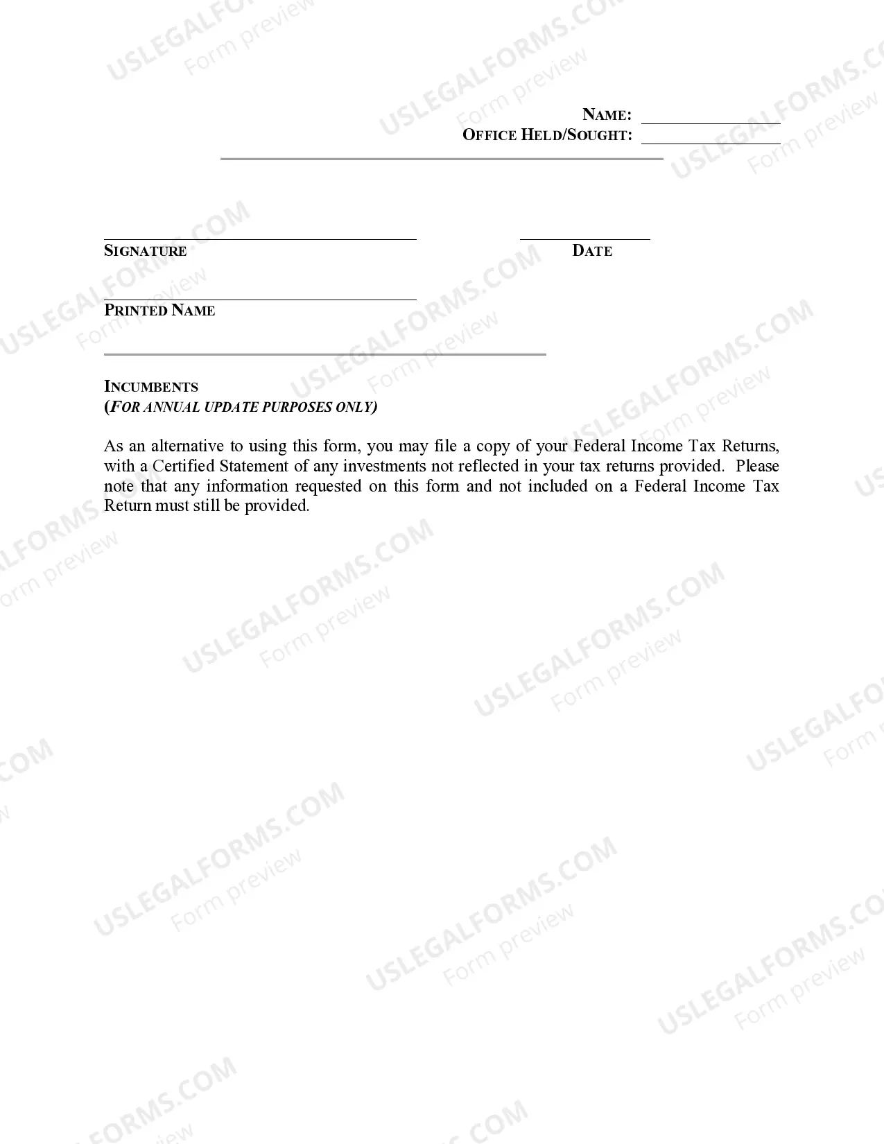 Preview Personal Financial Disclosure Statement of Political Candidate - Colorado