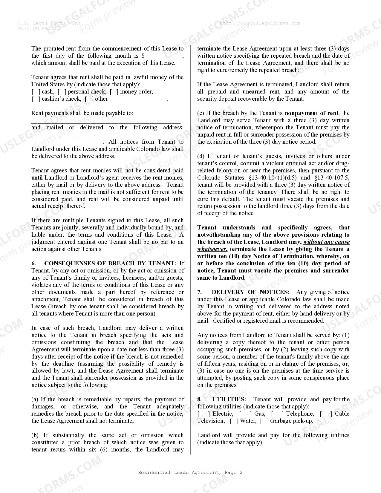 Preview Residential Lease or Rental Agreement for Month to Month