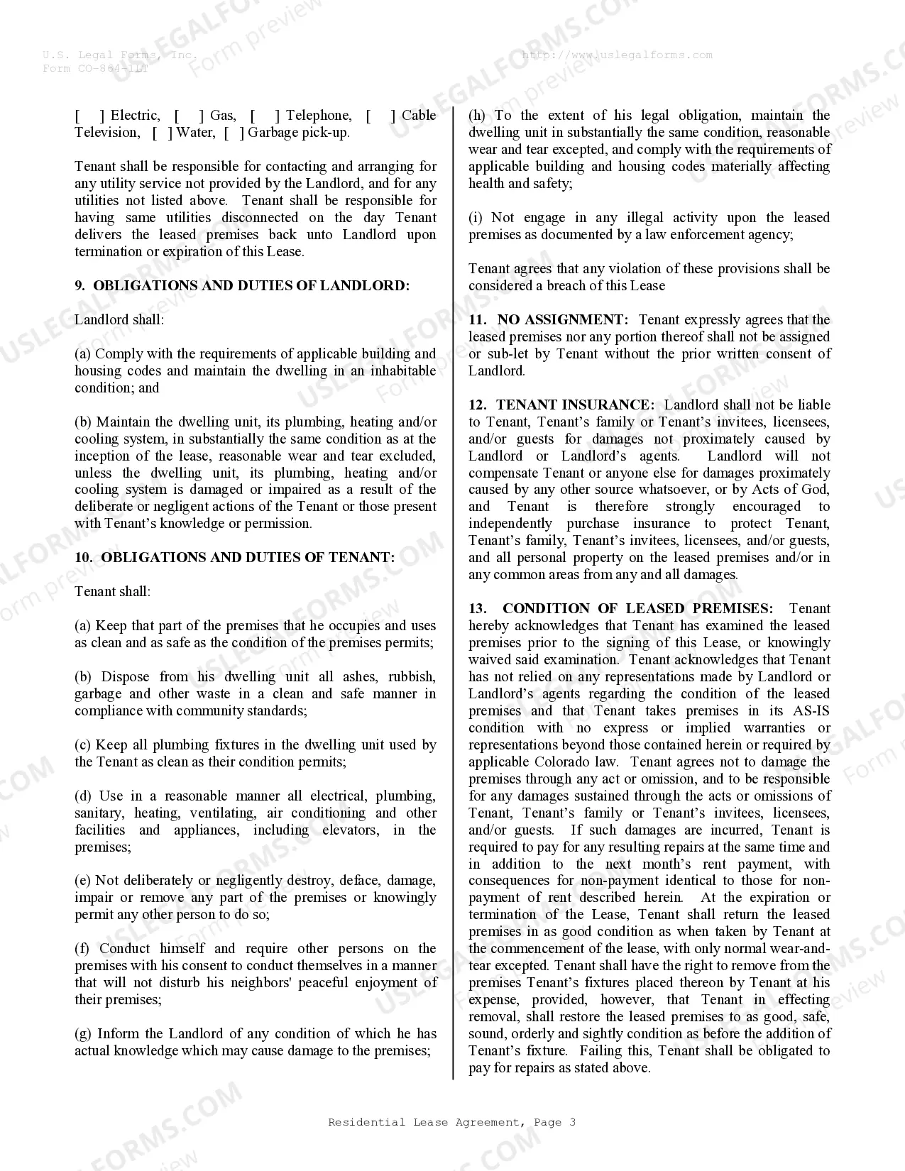 Preview Residential Lease or Rental Agreement for Month to Month