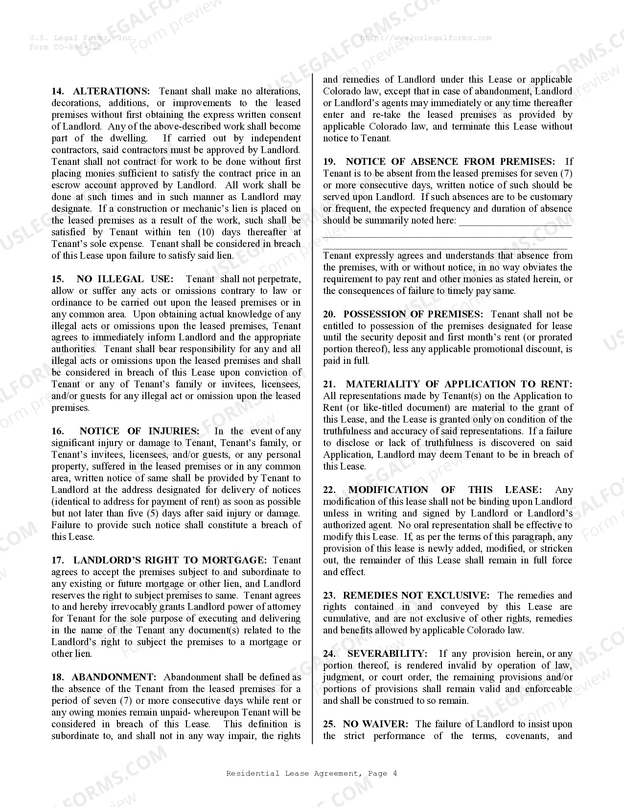 Preview Residential Lease or Rental Agreement for Month to Month