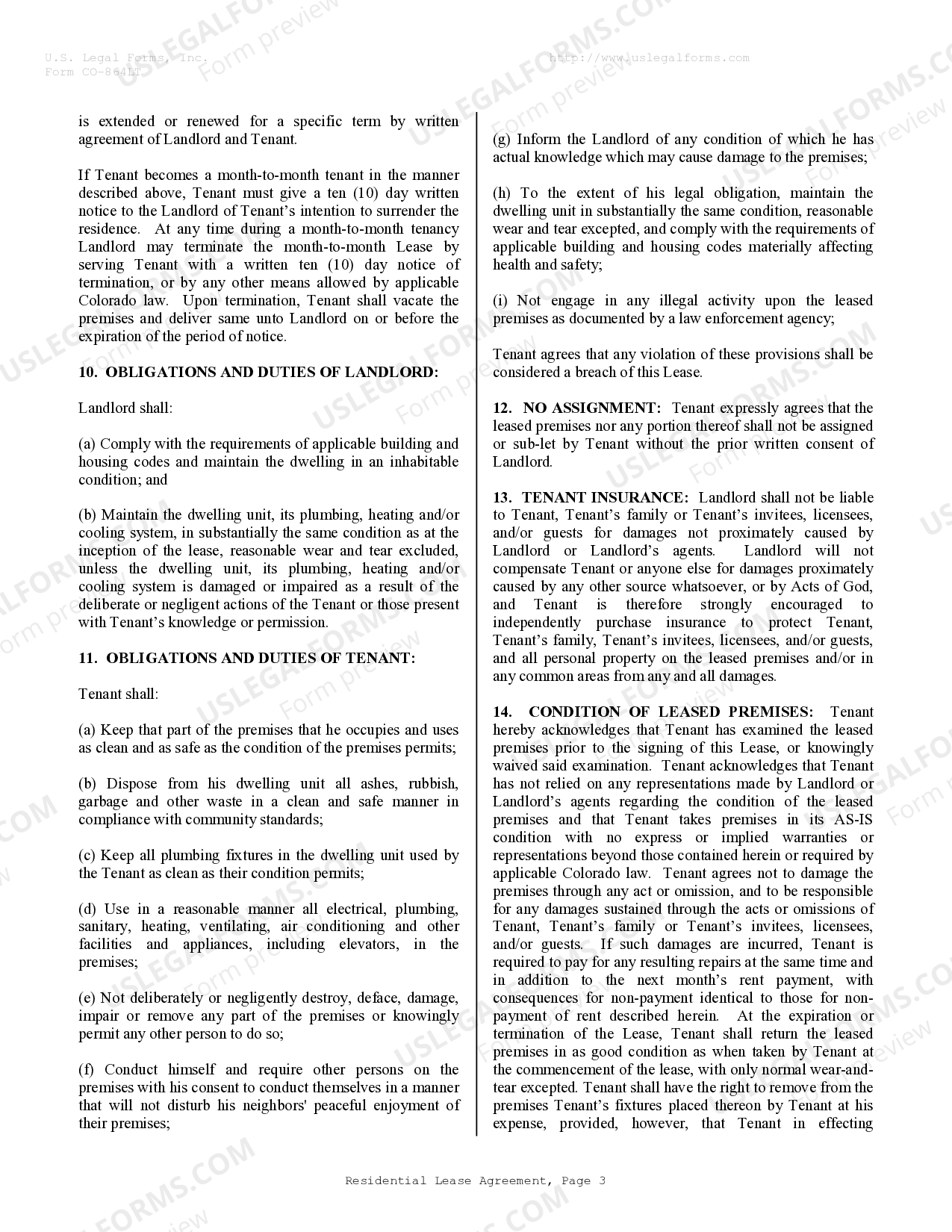 Colorado Residential Rental Lease Agreement - Colorado Lease Agreement