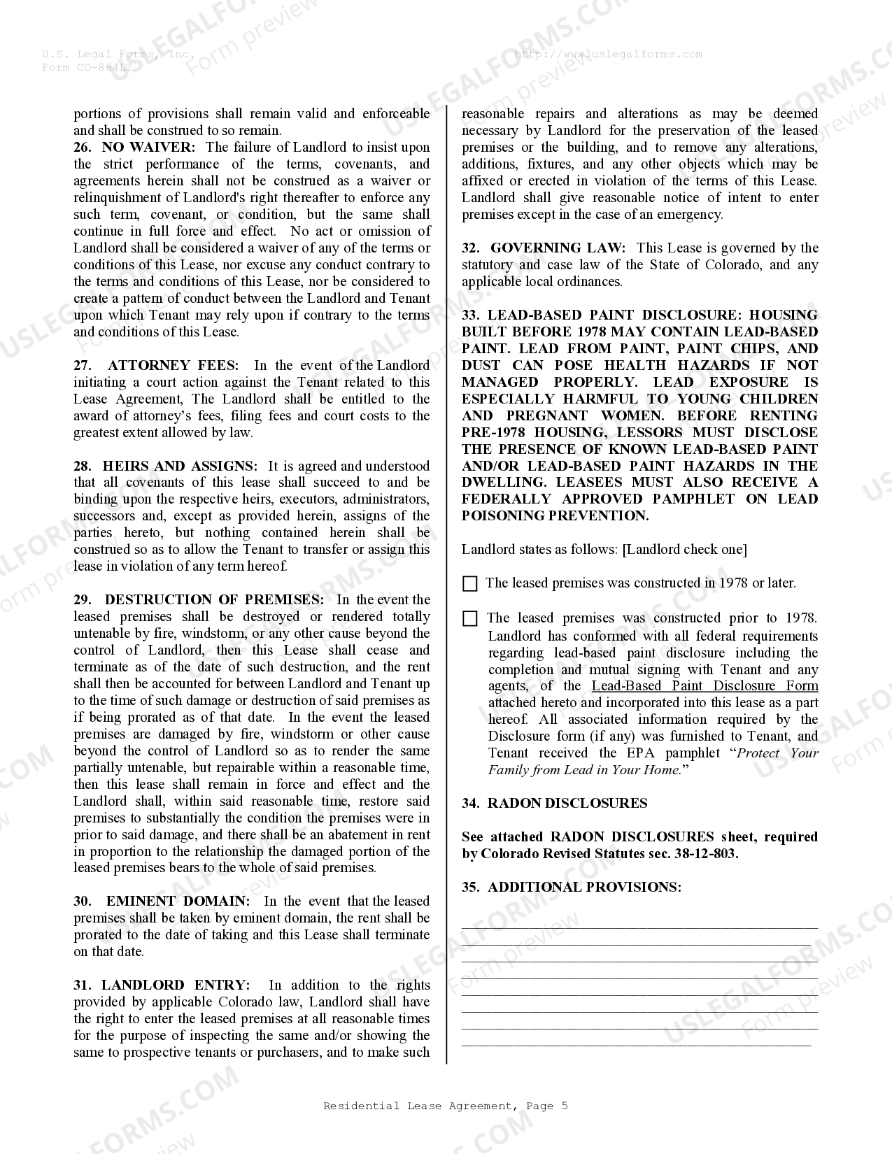 Colorado Residential Rental Lease Agreement - Colorado Lease Agreement