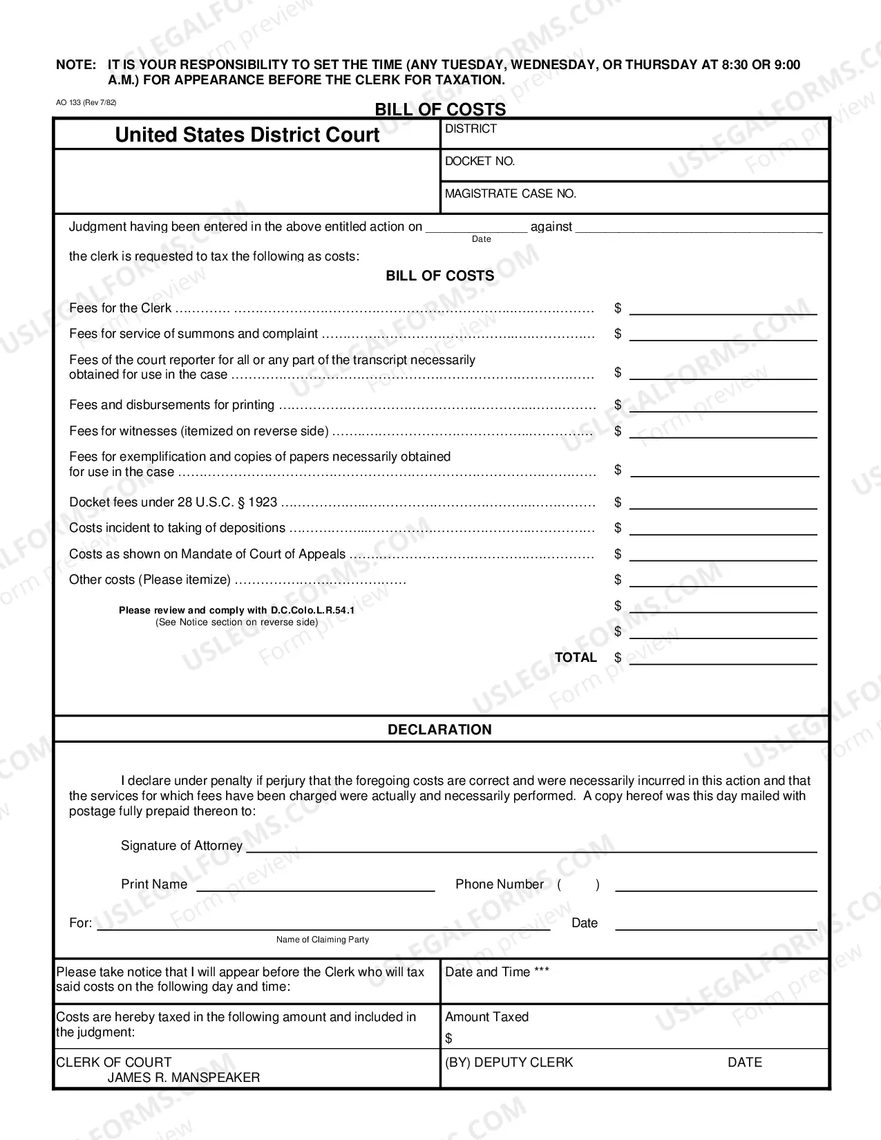 Preview Bill of Costs