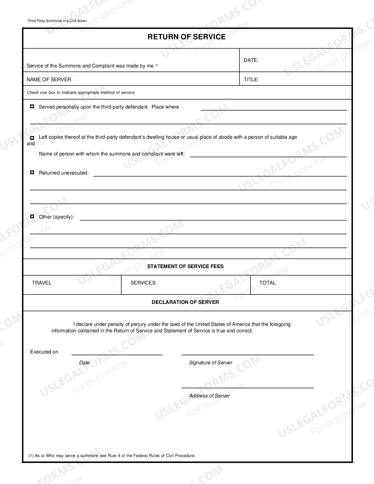 Preview Third Party Summons in a Civil Action