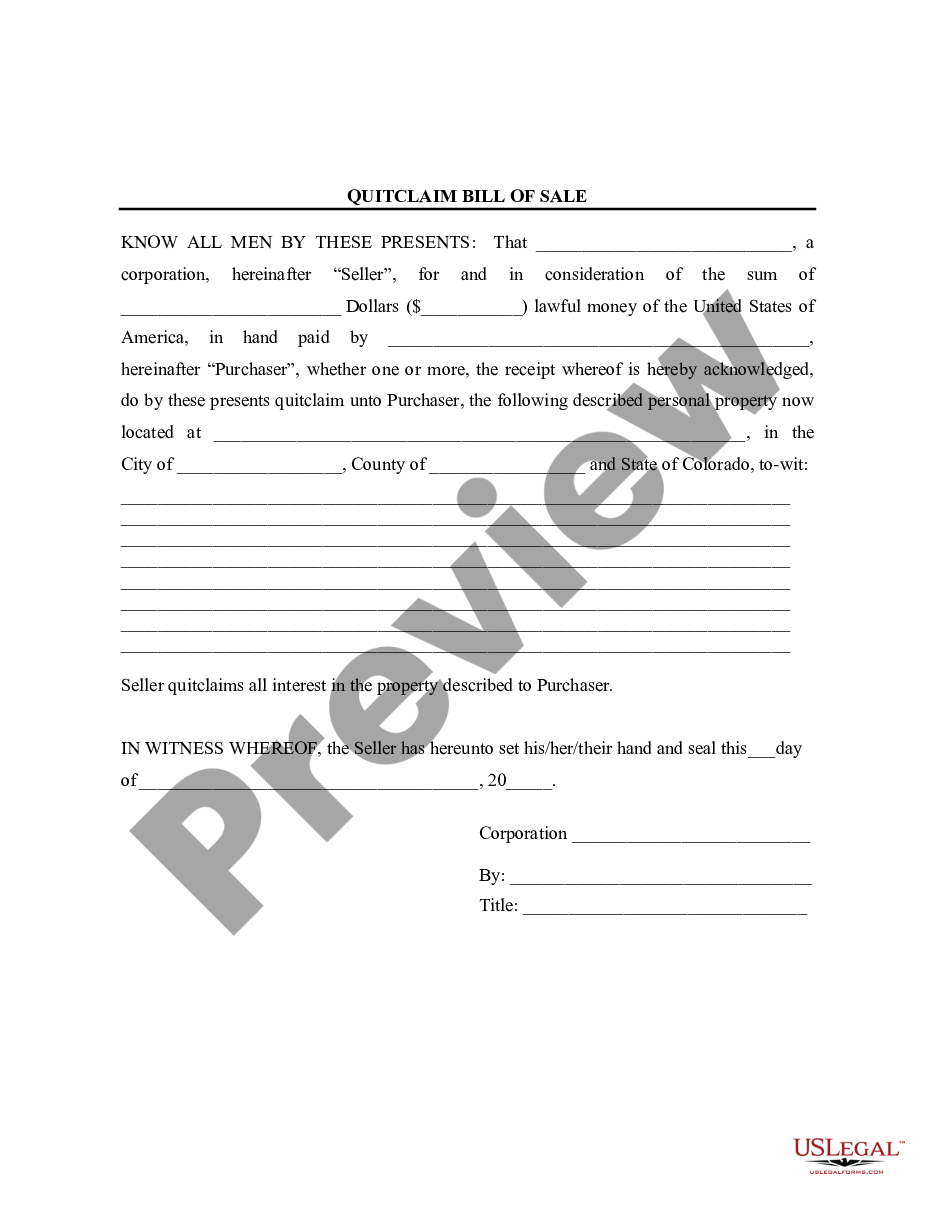 page 0 Bill of Sale without Warranty by Corporate Seller preview