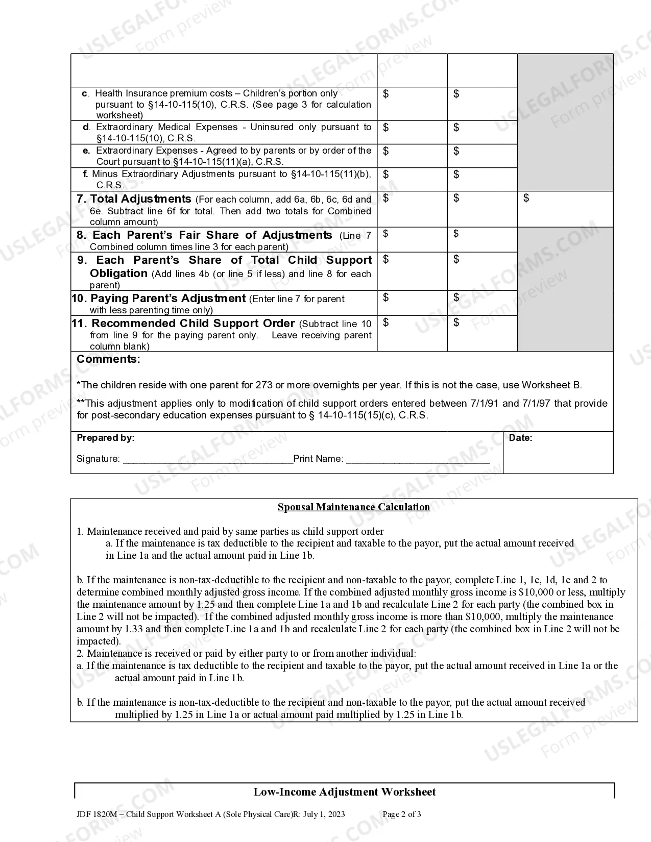 Preview Child Support Worksheet A