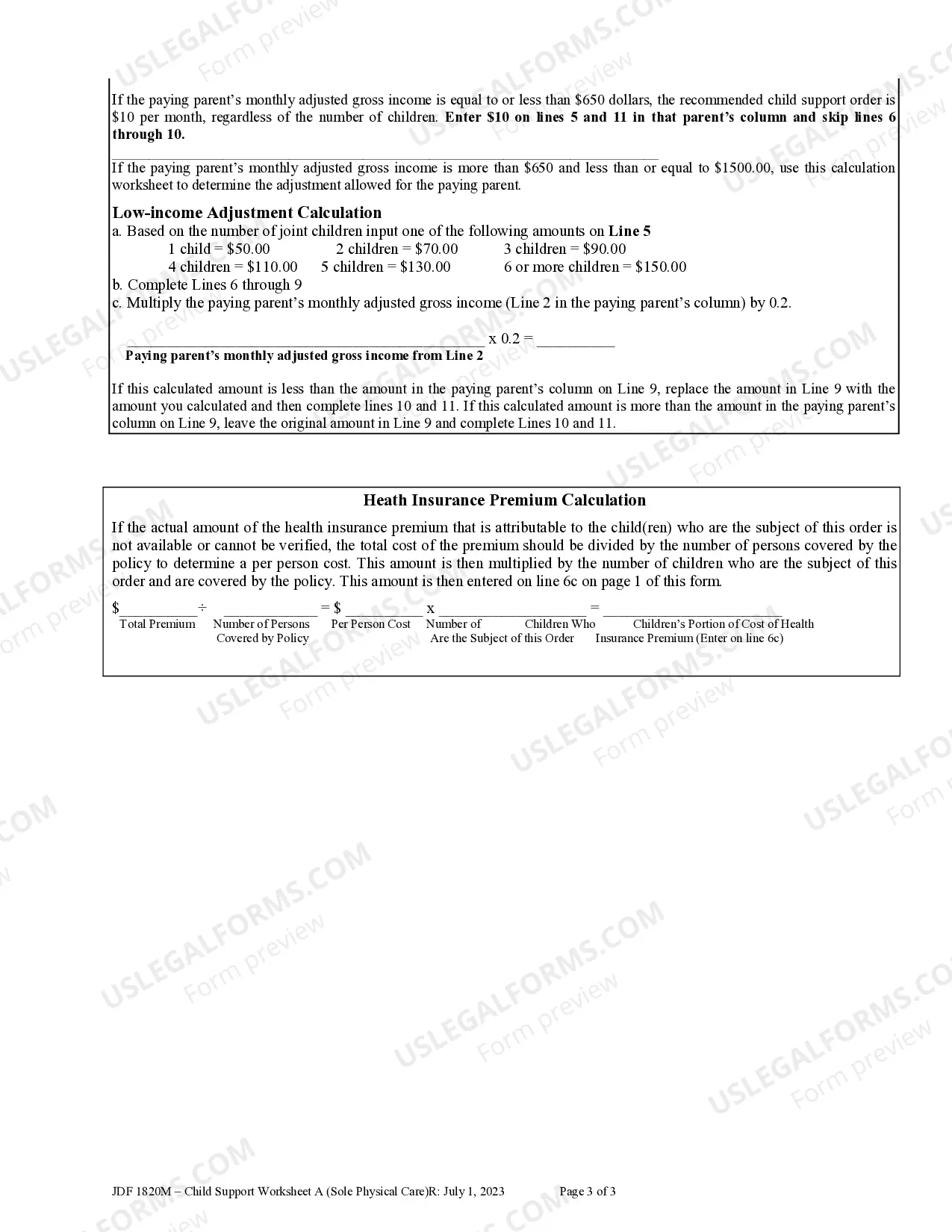 Preview Child Support Worksheet A