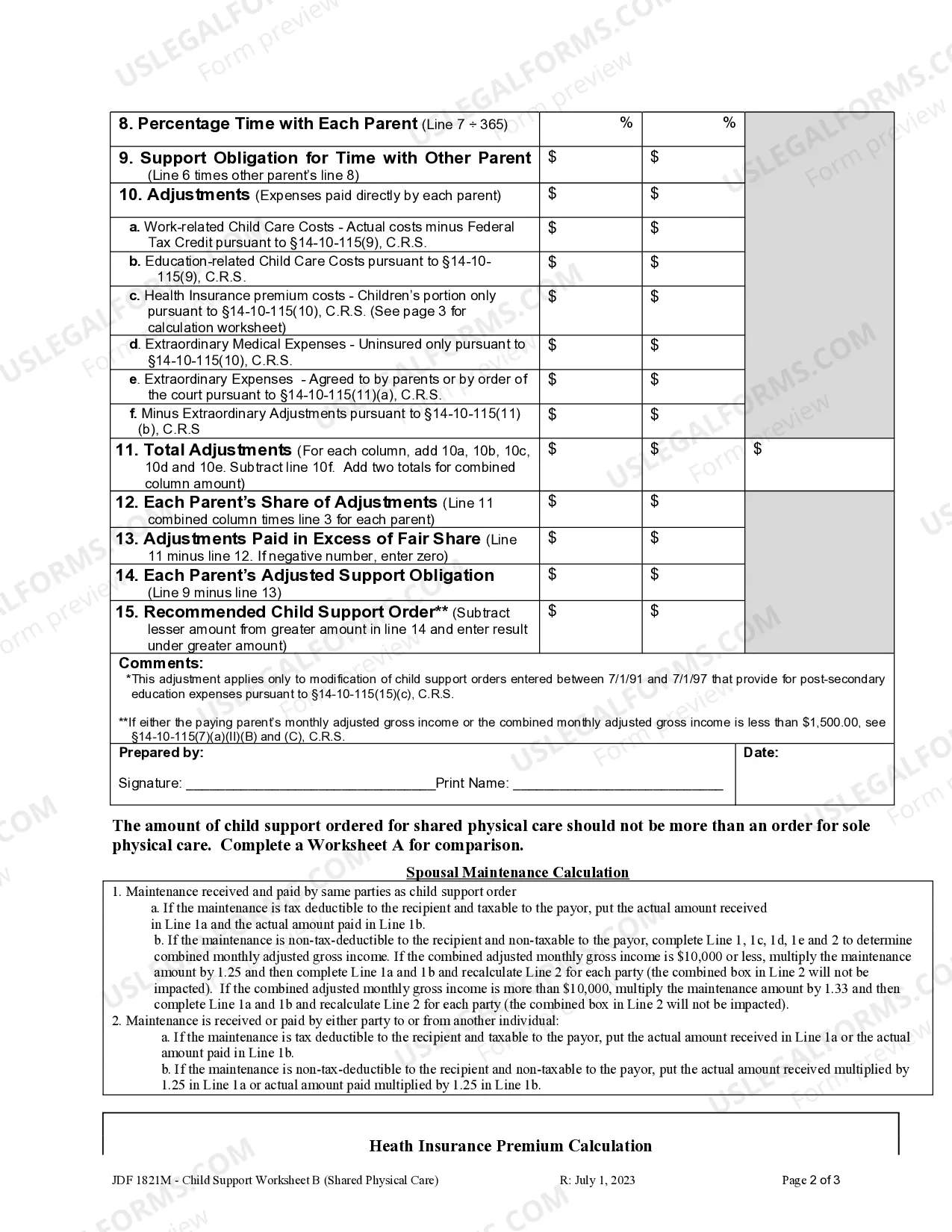 Preview Child Support Worksheet B