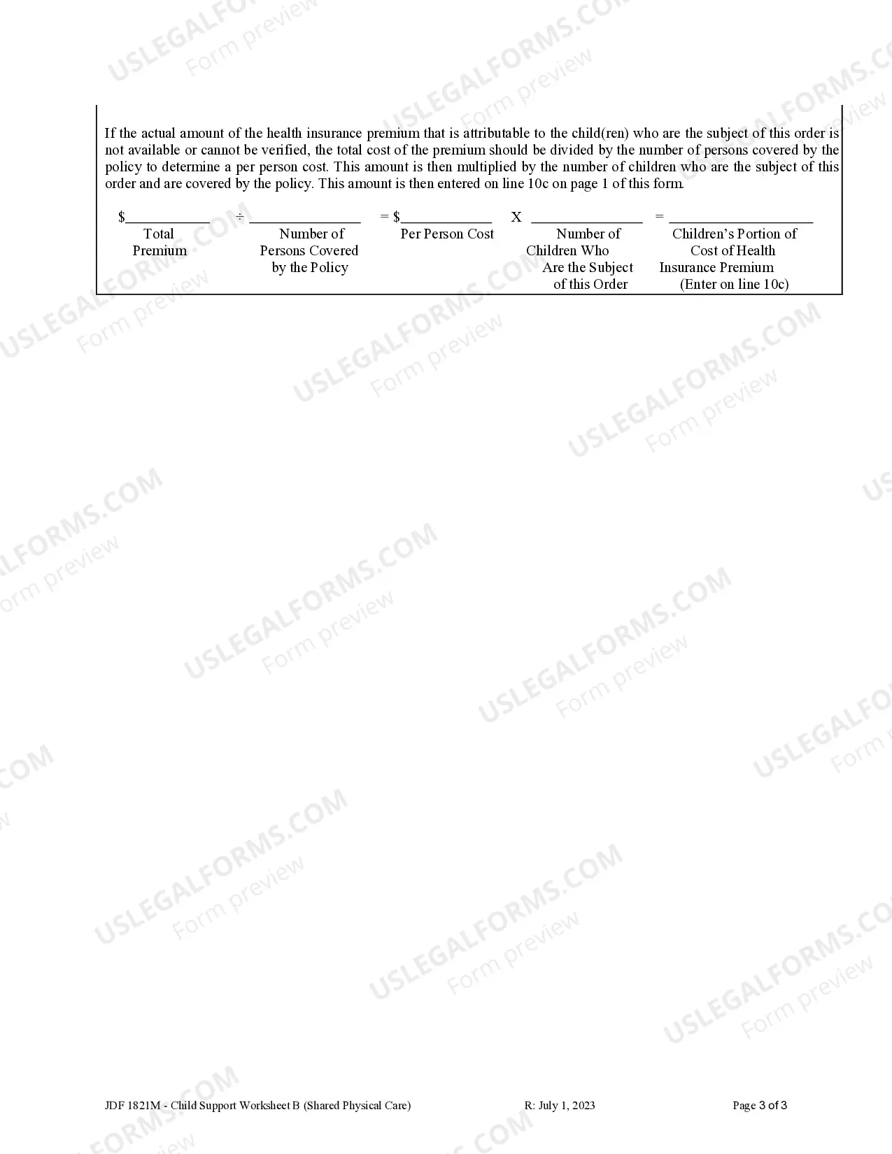 Preview Child Support Worksheet B