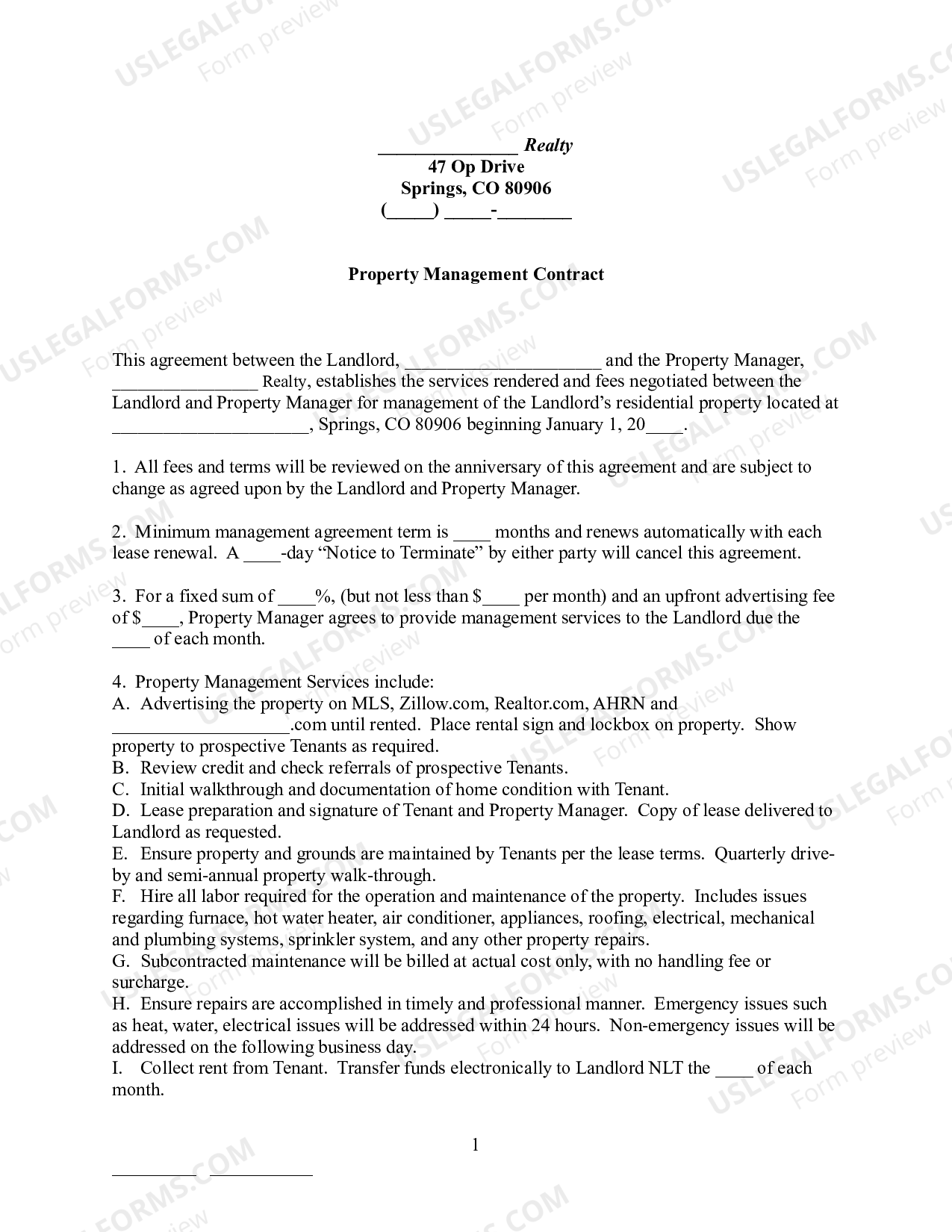 Colorado Property Management Contract US Legal Forms
