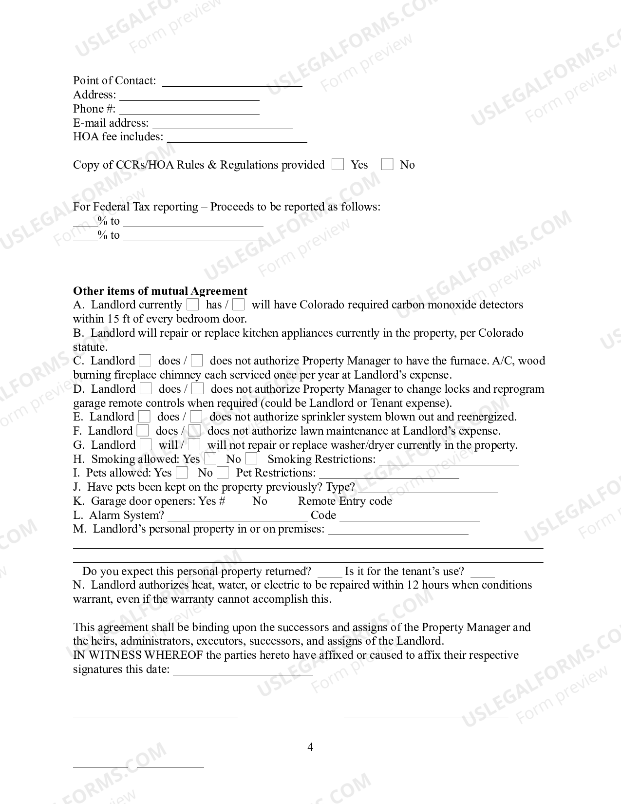 Colorado Property Management Contract US Legal Forms
