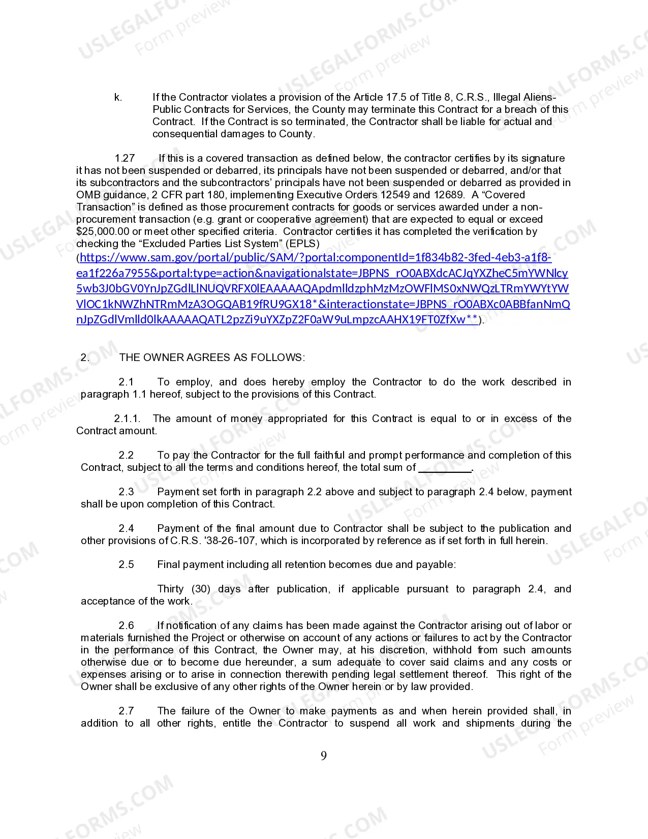 Preview Construction Contract between Contractor and County Government
