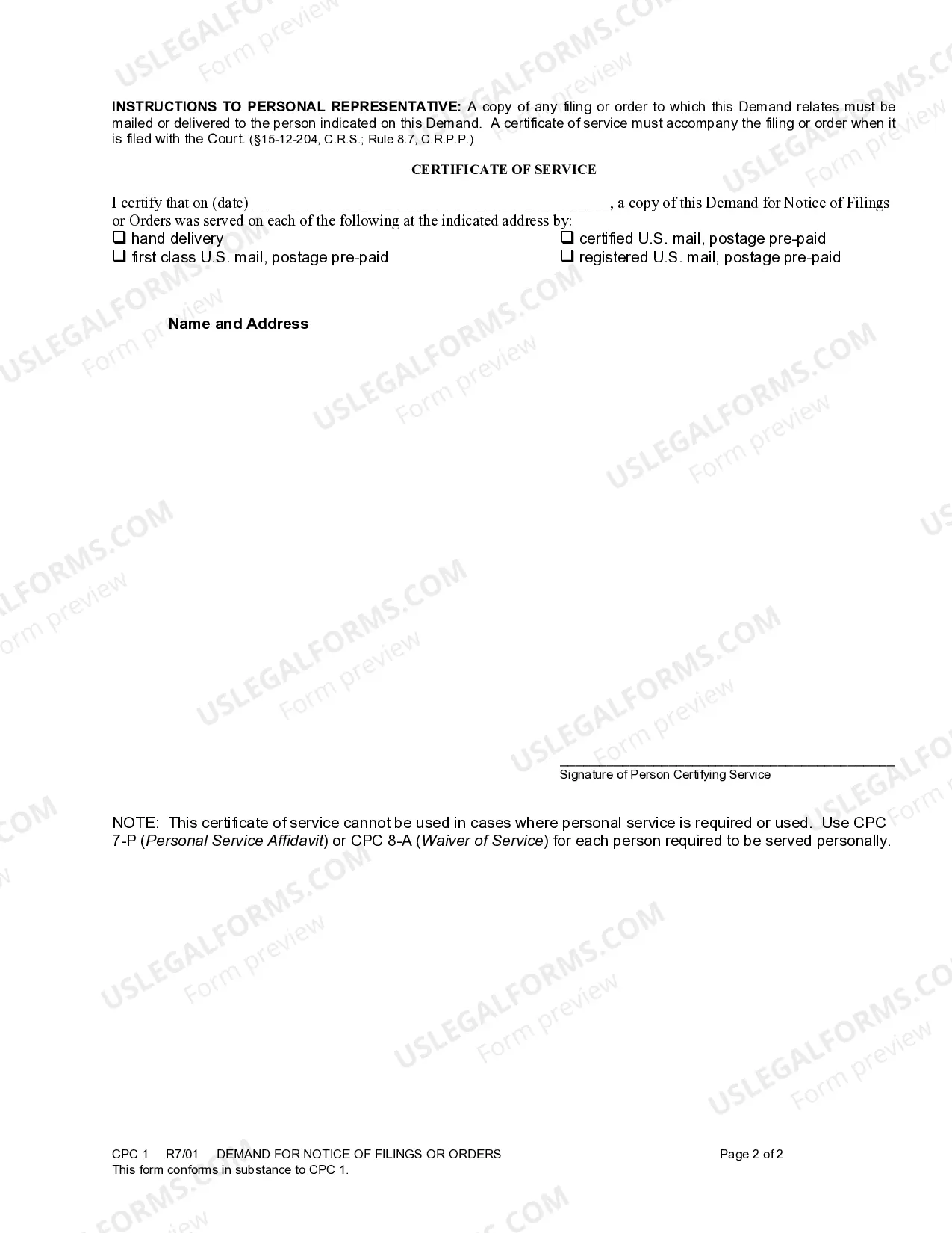 Preview Demand for Notice of Filings or Orders