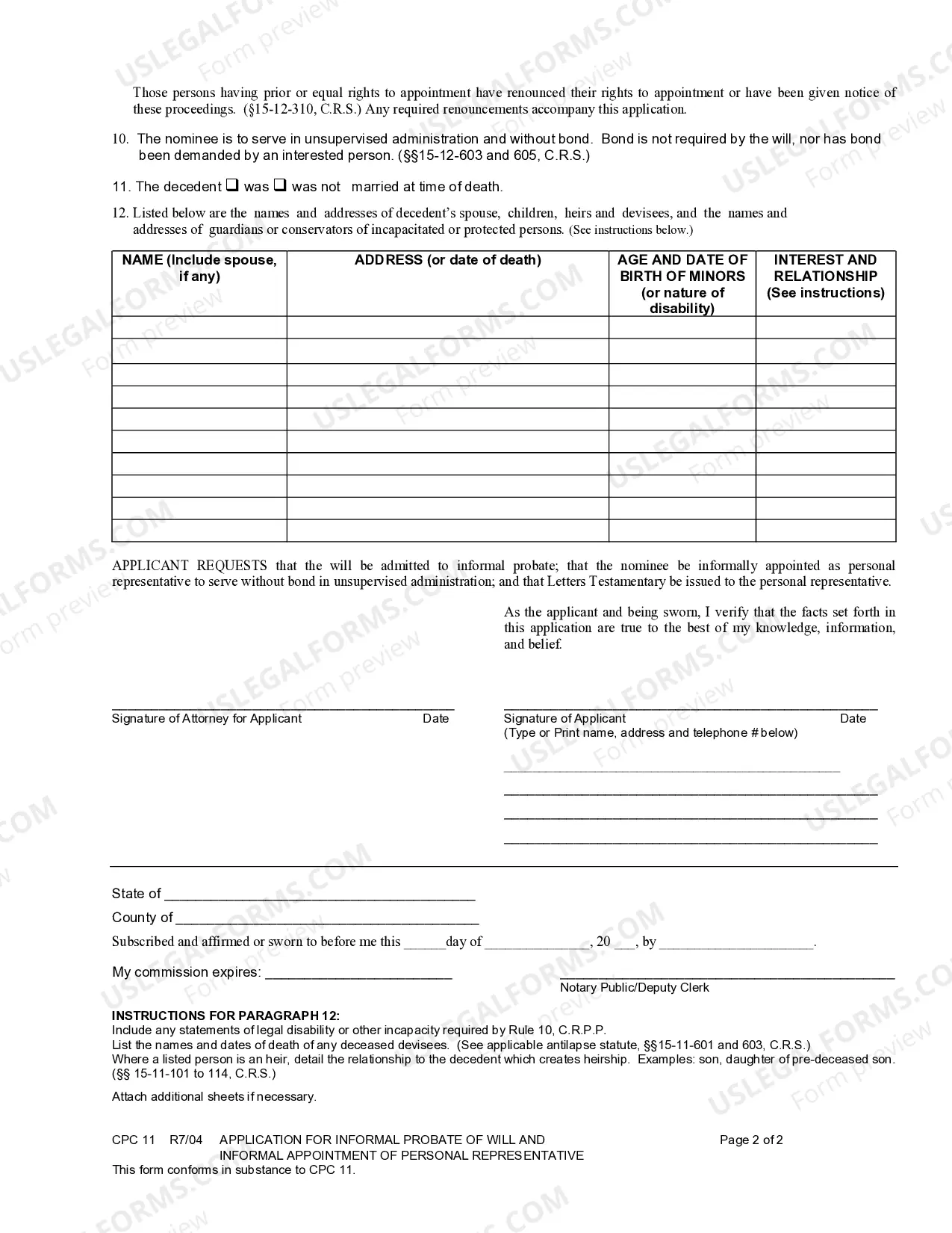 Preview Application for Informal Probate of Will and Informal Appointment of Personal Representative