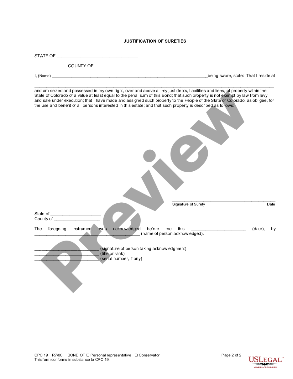 page 1 Bond of Personal Representative - Conservator preview