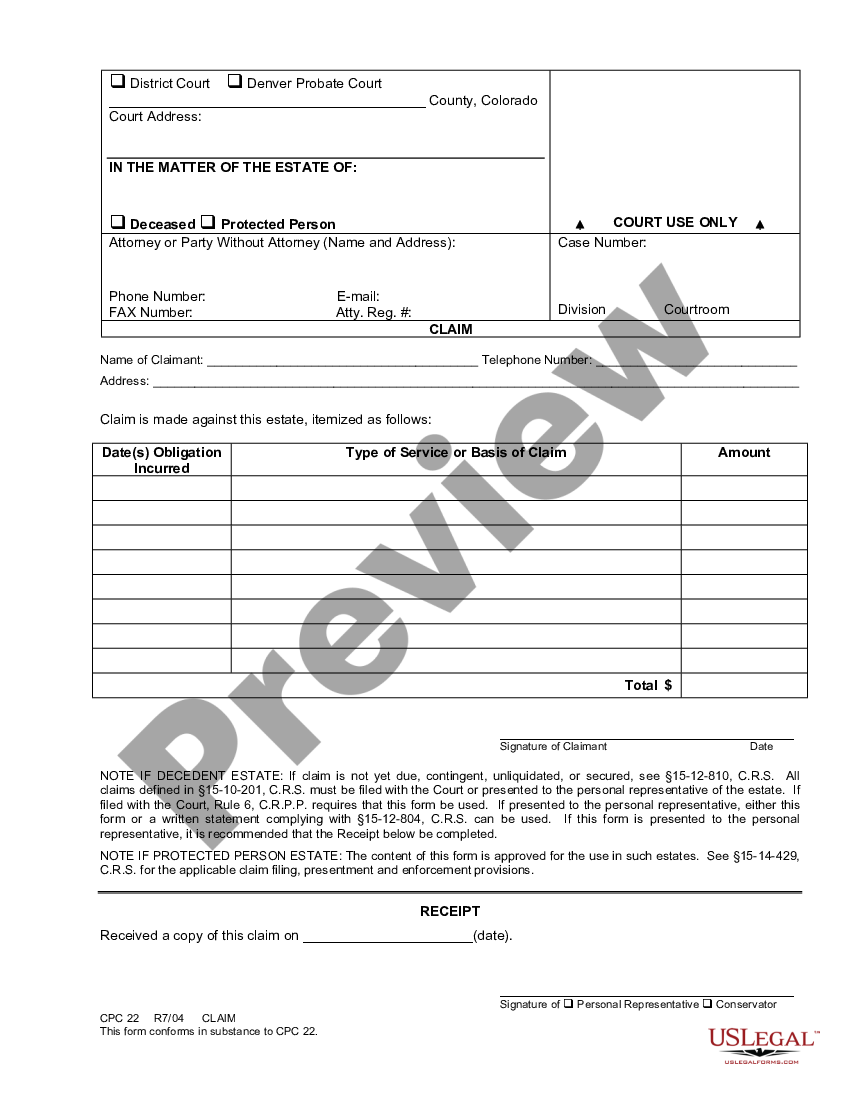 form Claim preview