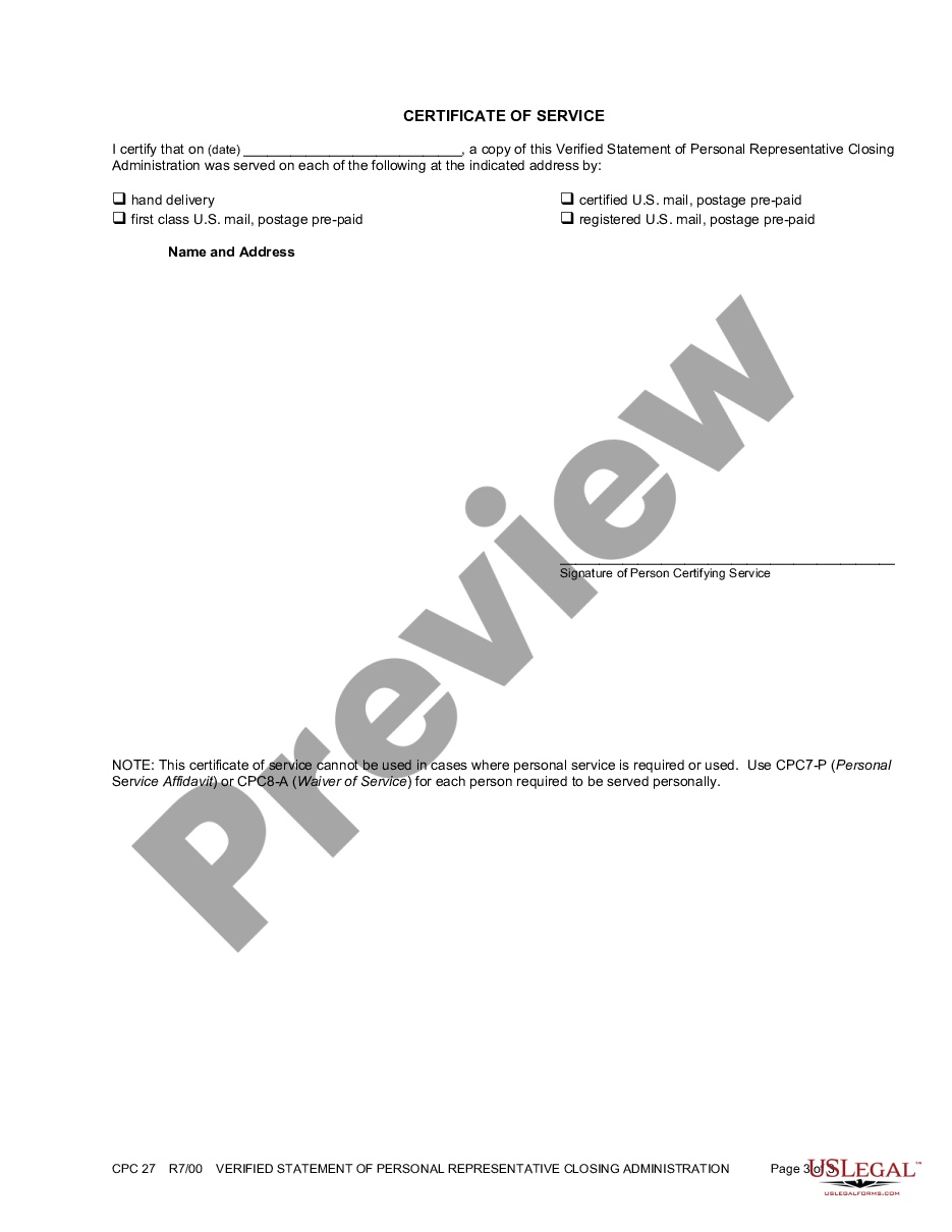 page 2 Verified Statement of Personal Representative Closing Administration preview