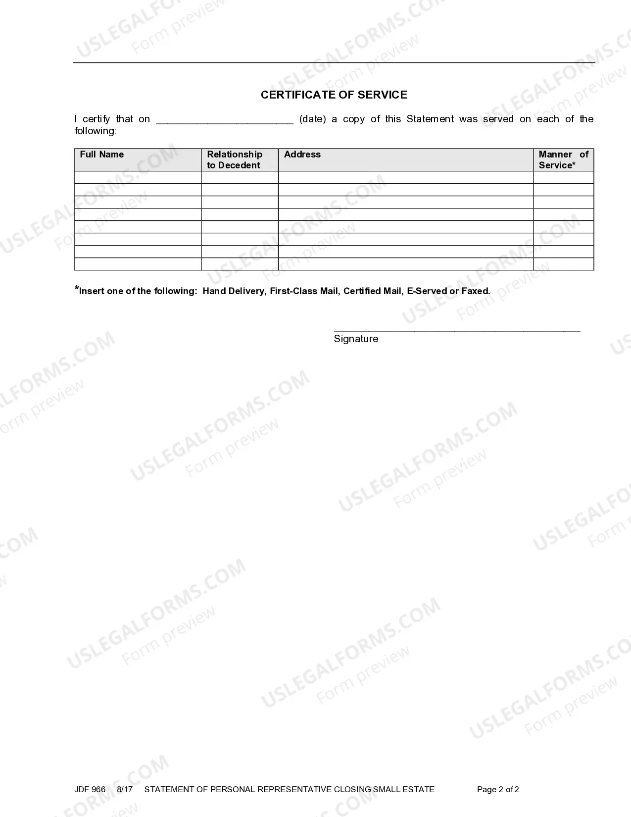 Preview Statement of Personal Representative Closing Small Estate