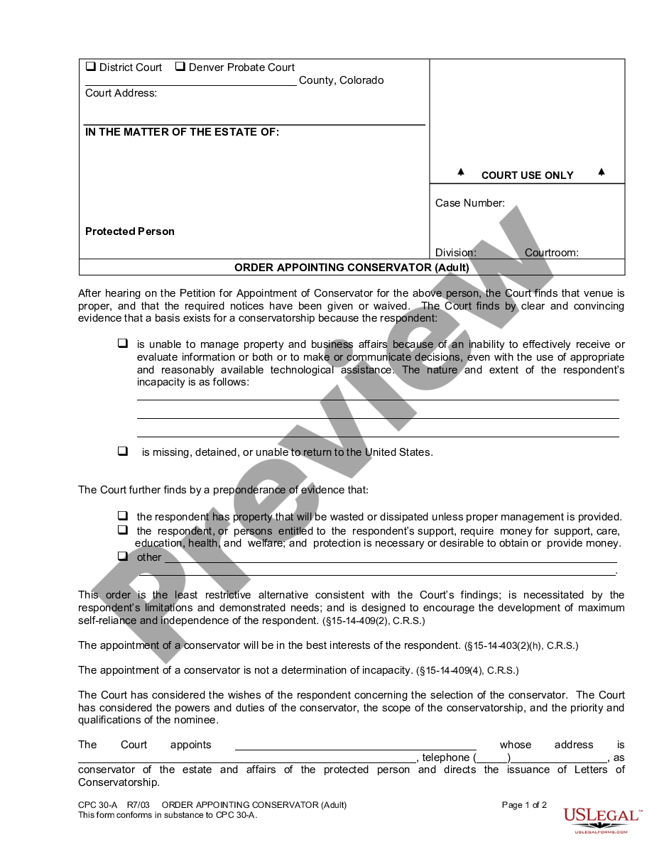 form Order Appointing Conservator - Adult preview