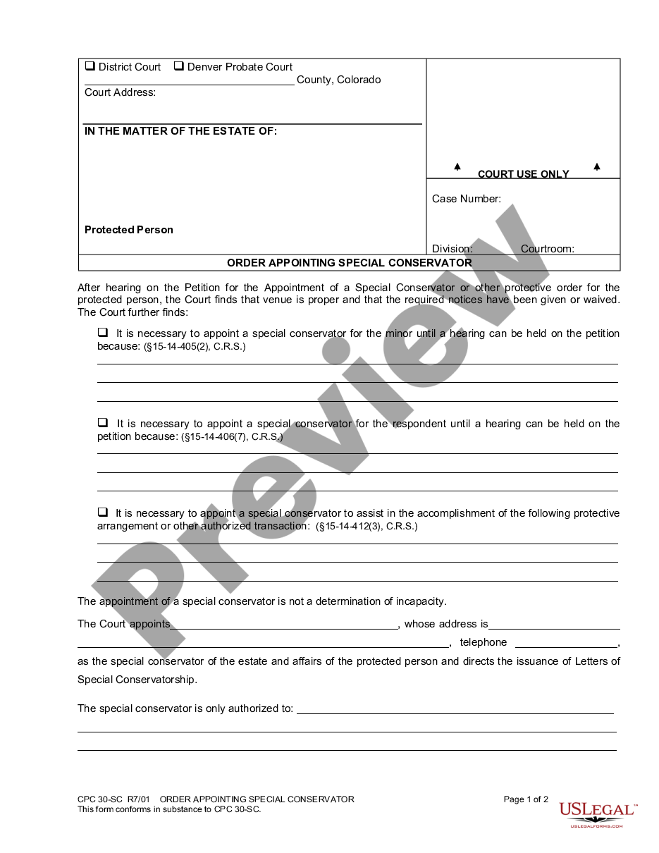 page 0 Order Appointing Special Conservator preview