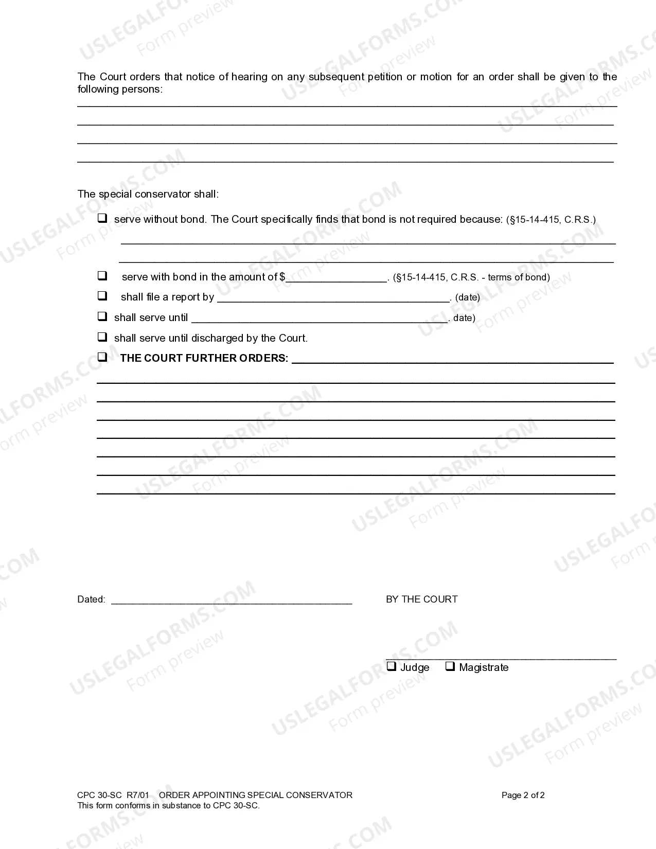 Preview Order Appointing Special Conservator - Adult or Minor