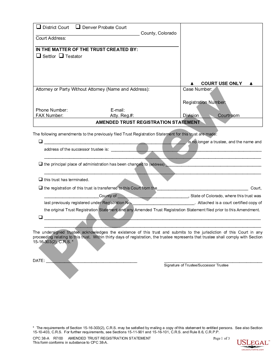 form Amended Trust Registration Statement preview