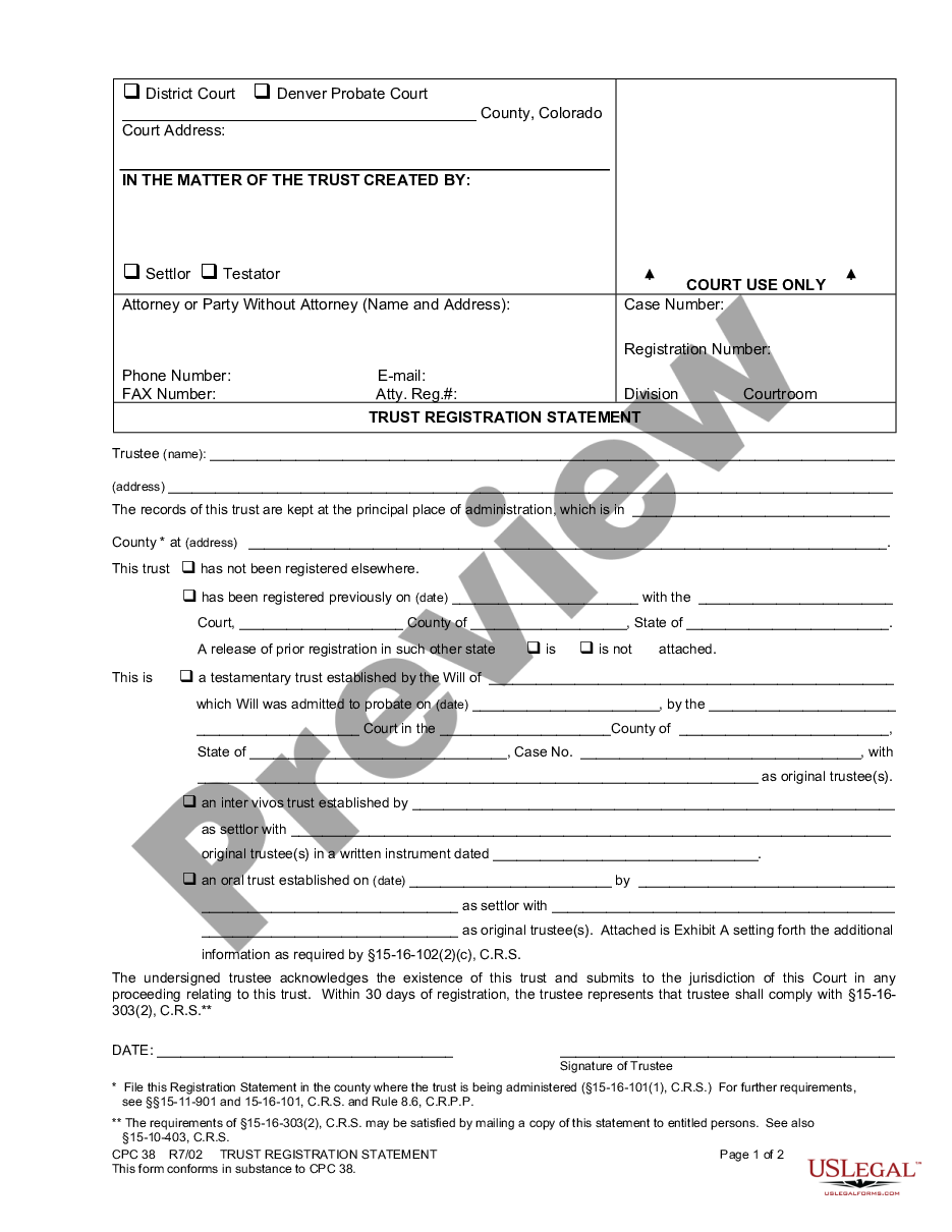 form Trust Registration Statement preview
