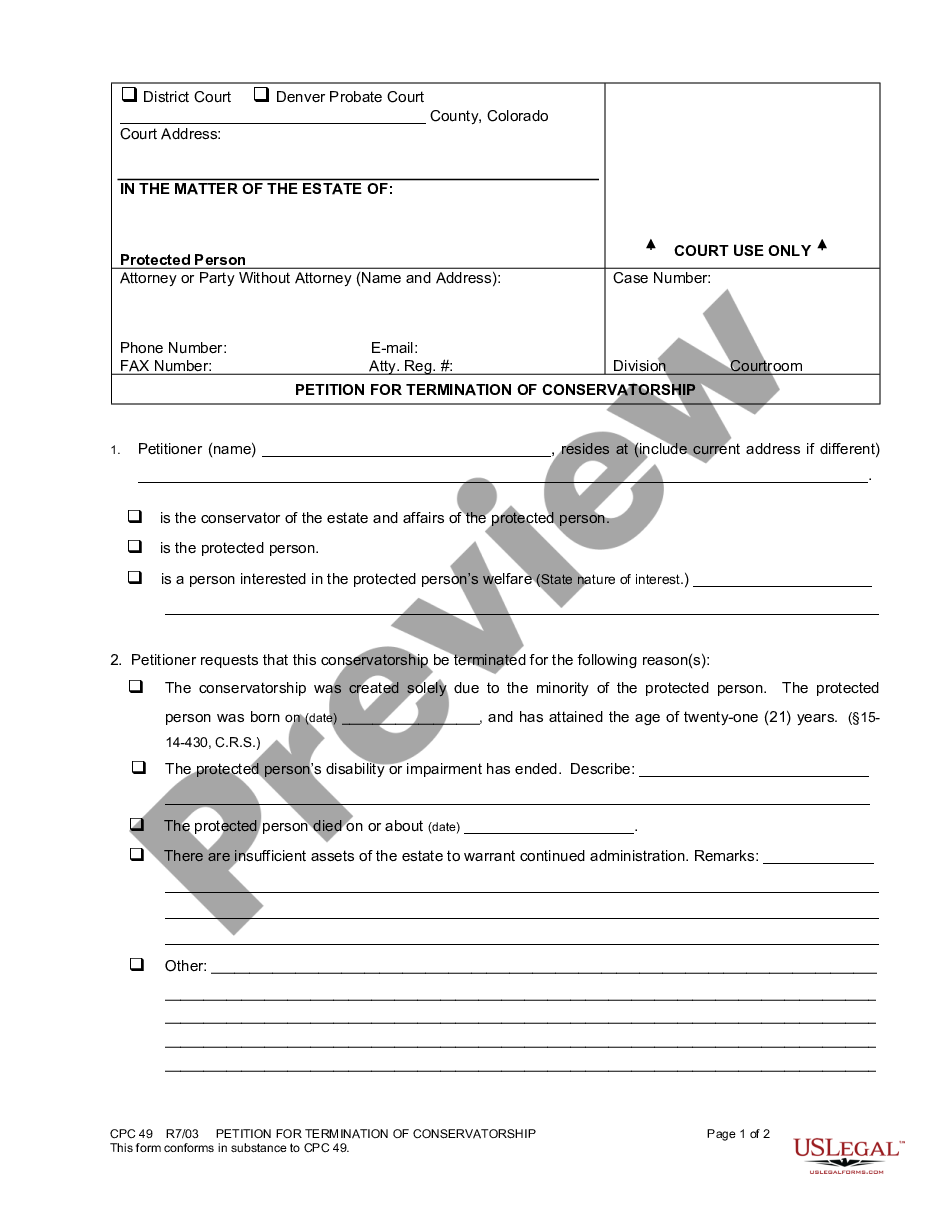 page 0 Petition for Termination of Conservatorship preview