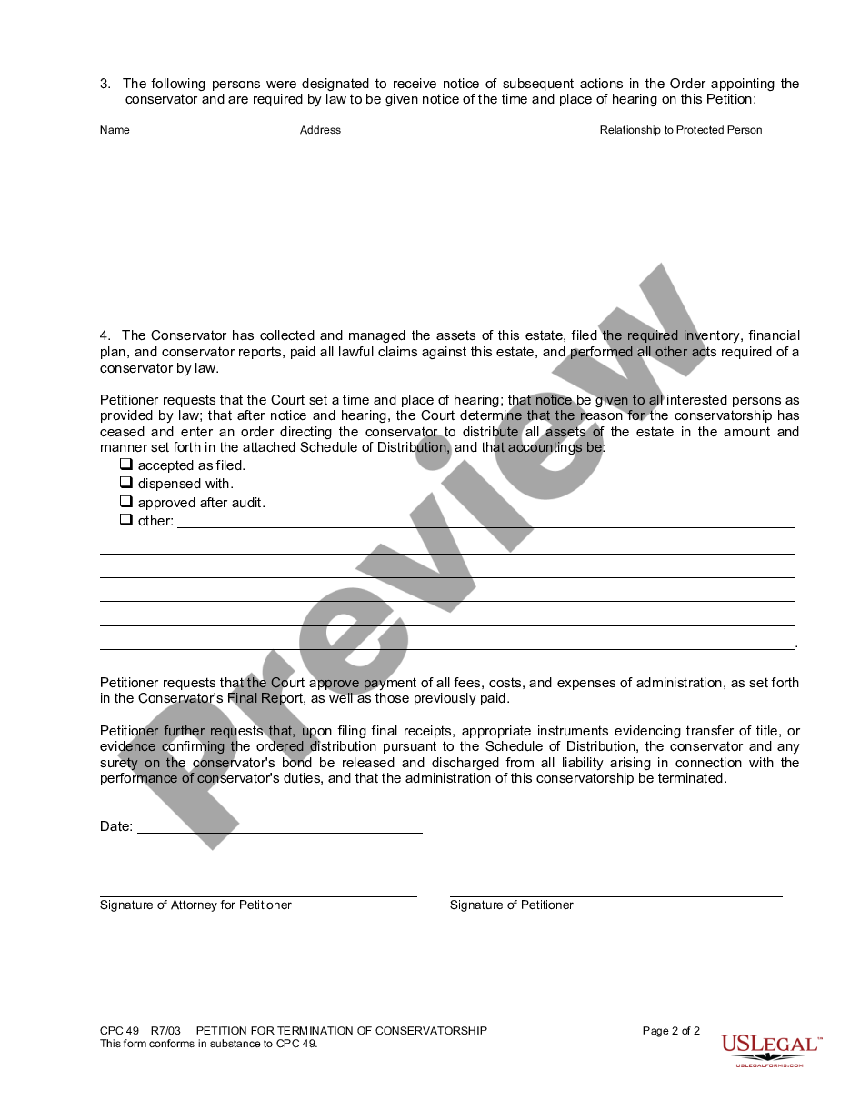 page 1 Petition for Termination of Conservatorship preview