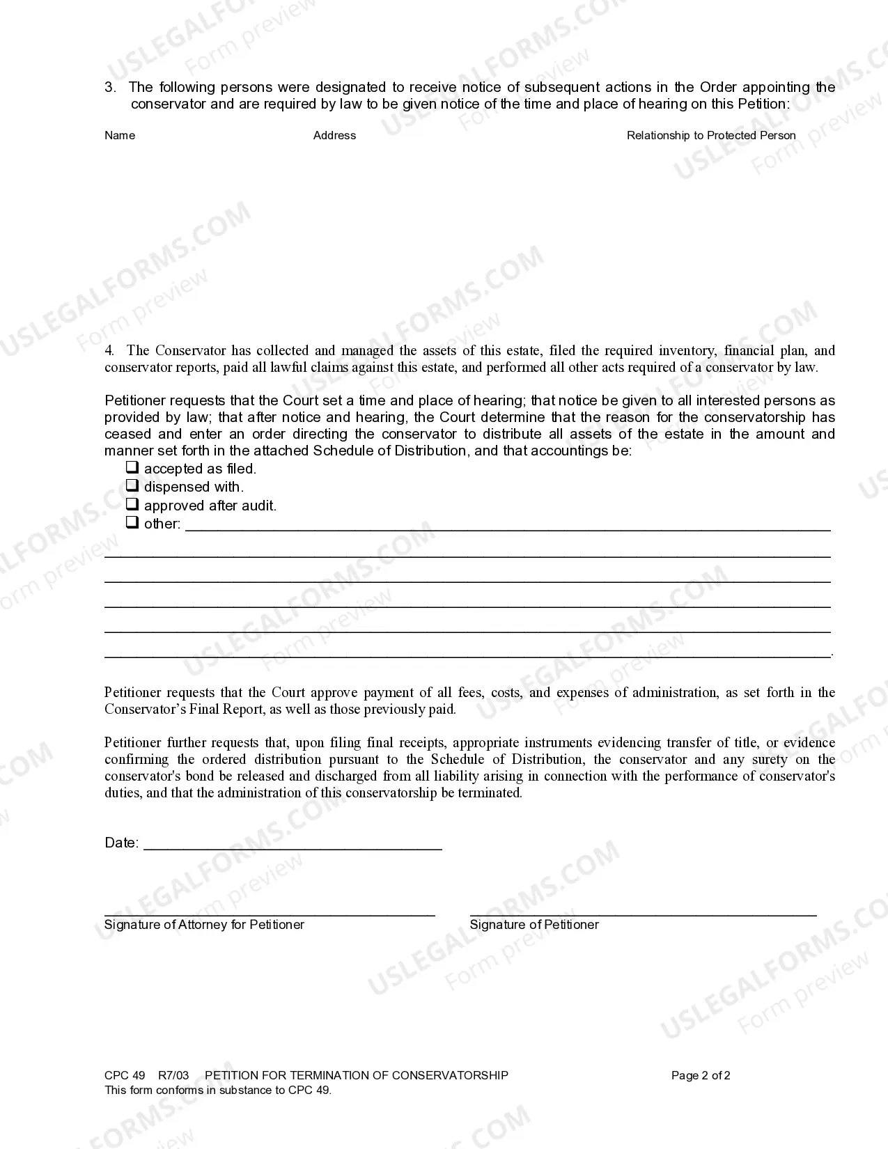 Preview Petition for Termination of Conservatorship