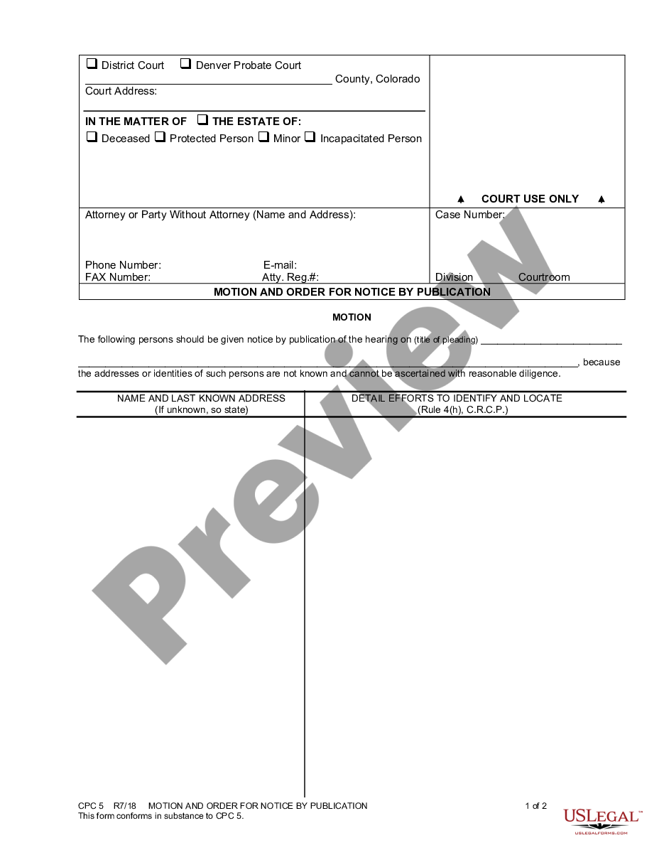 page 0 Motion and Order for Notice by Publication preview