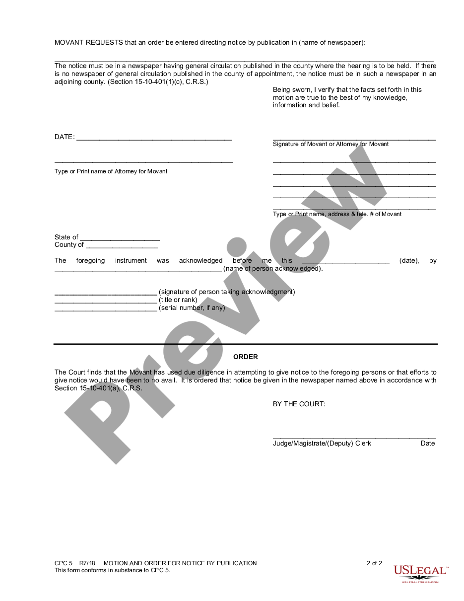 page 1 Motion and Order for Notice by Publication preview