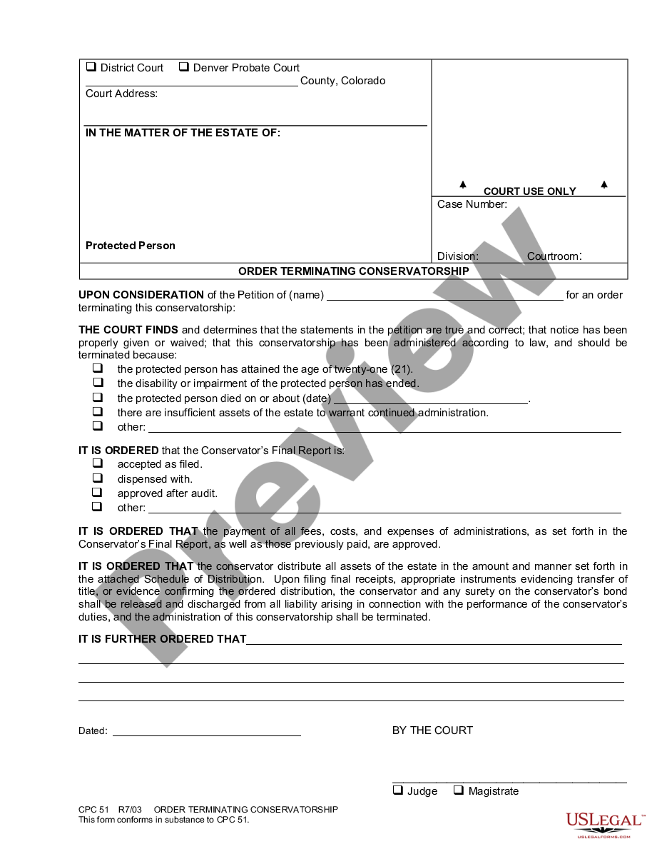 form Order Terminating Conservatorship preview