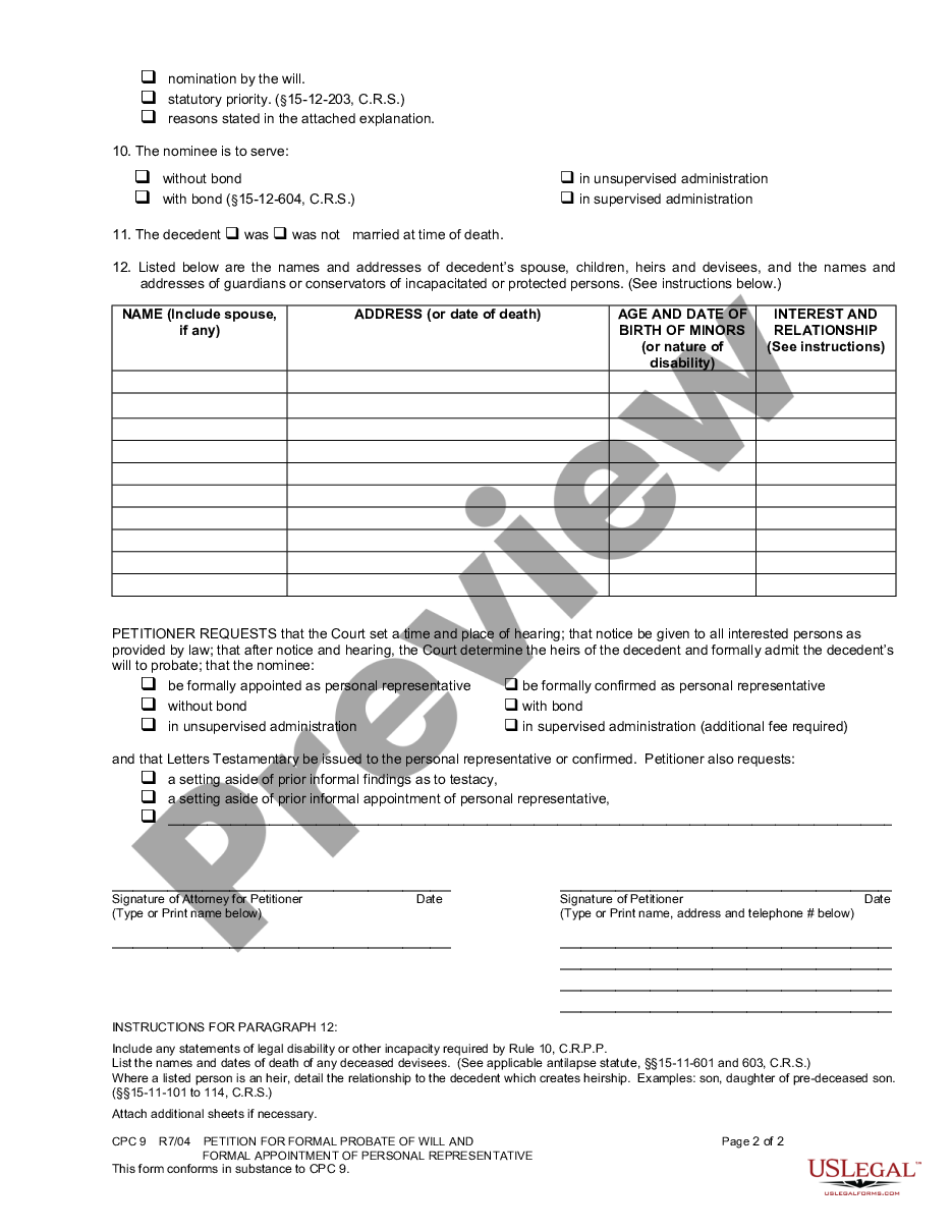 page 1 Petition for Formal Probate of Will and Formal Appointment of Personal Representative preview