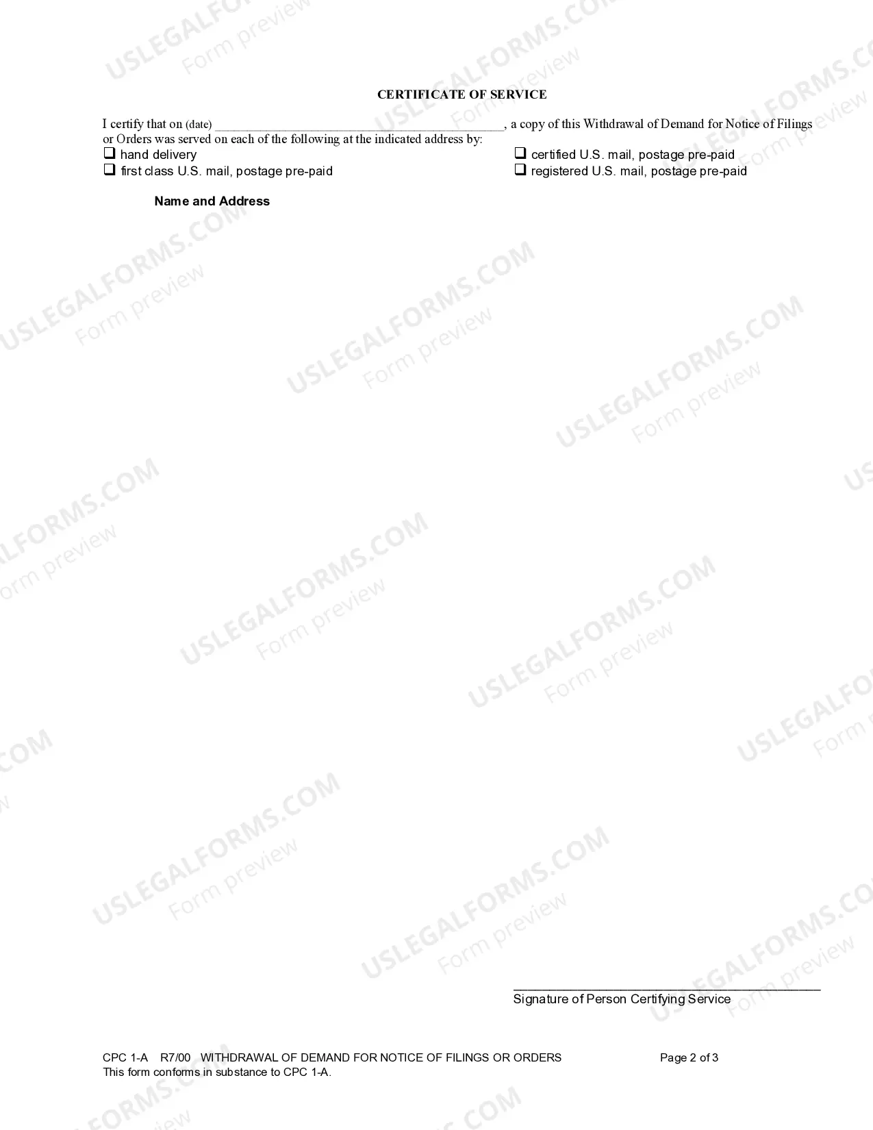 Preview Withdrawal of Demand for Filings or Orders