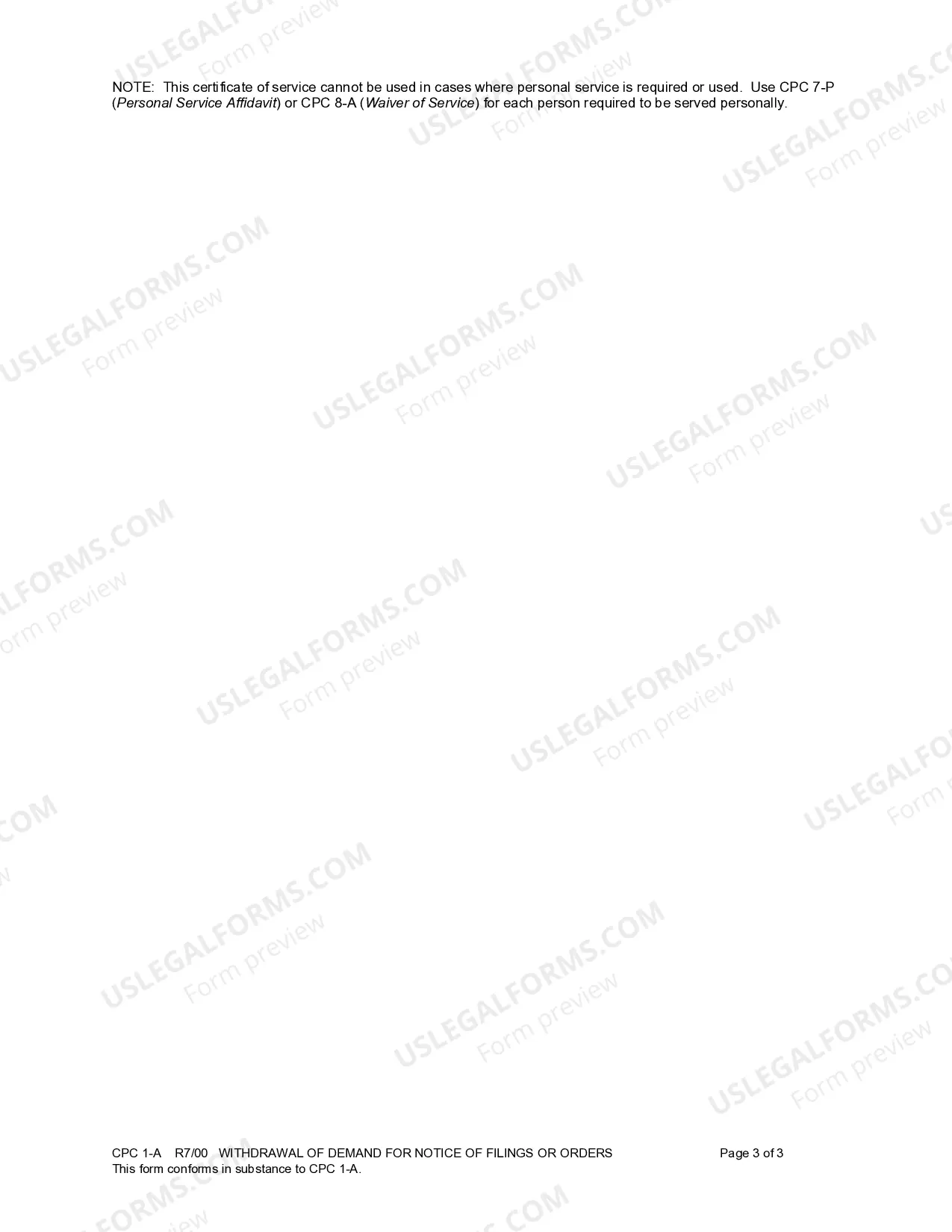 Preview Withdrawal of Demand for Filings or Orders