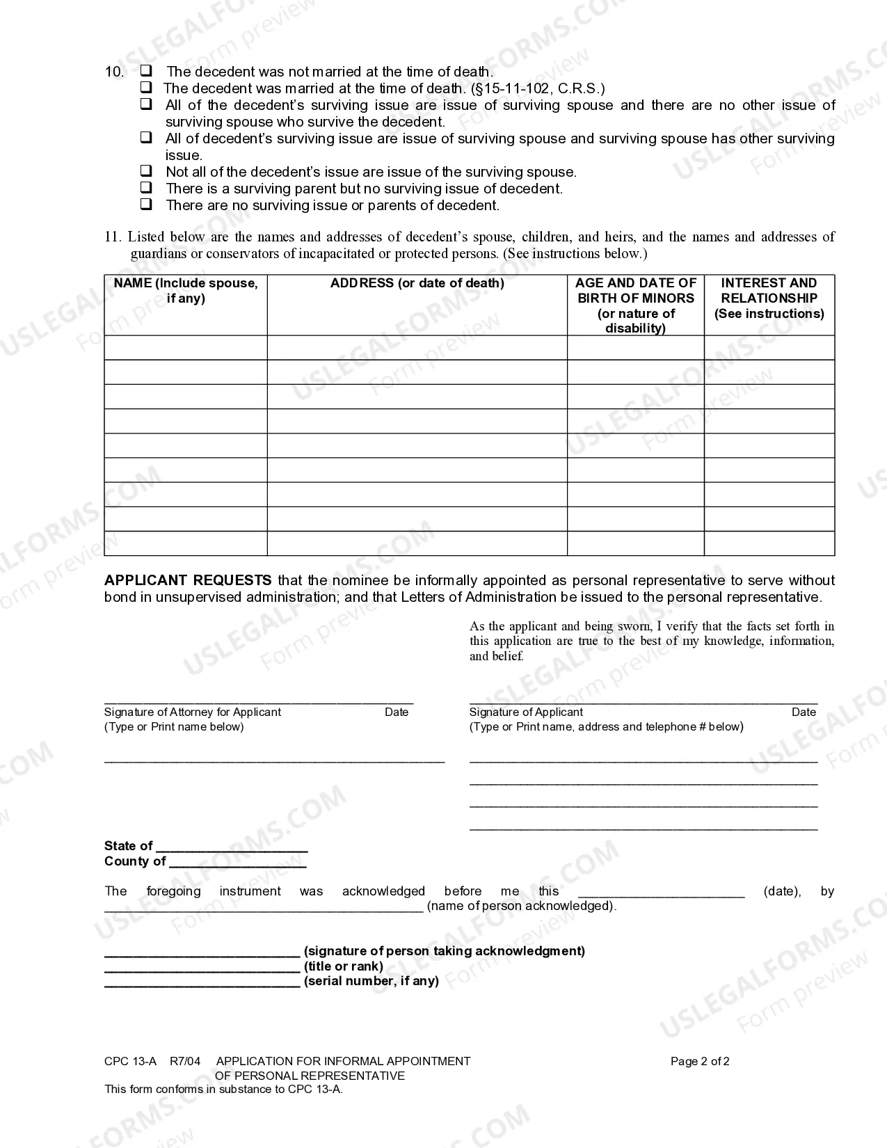 Preview Application for Informal Appointment of Personal Representative