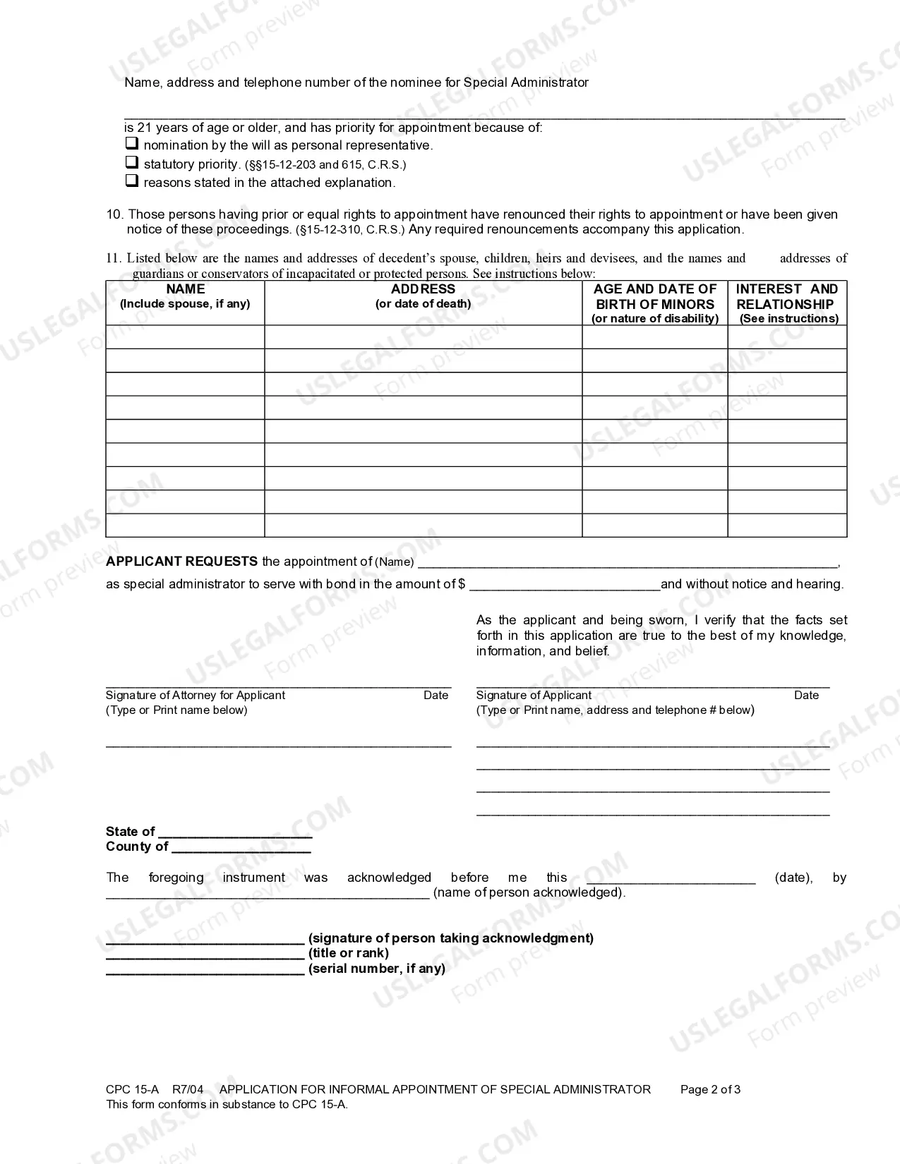 Preview Application for Informal Appointment of Special Administrator