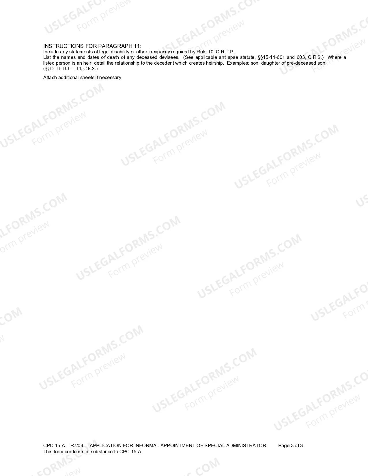 Preview Application for Informal Appointment of Special Administrator