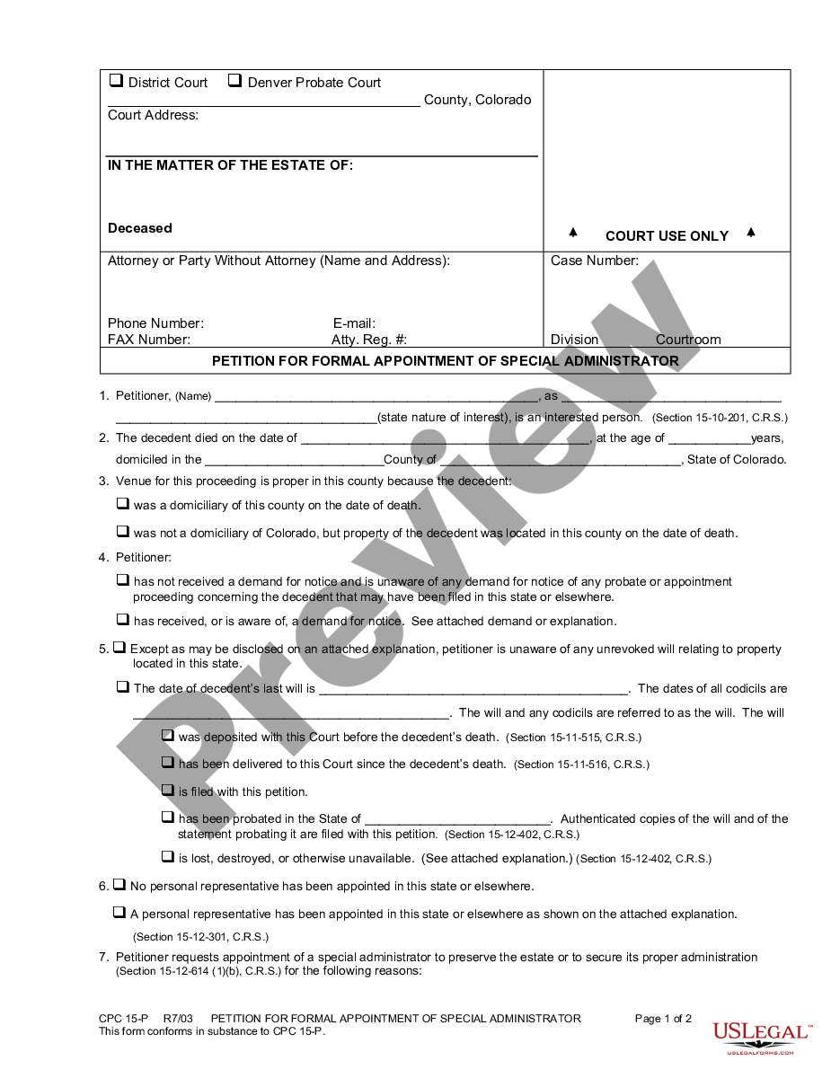 page 0 Petition for Formal Appointment of Special Administrator preview