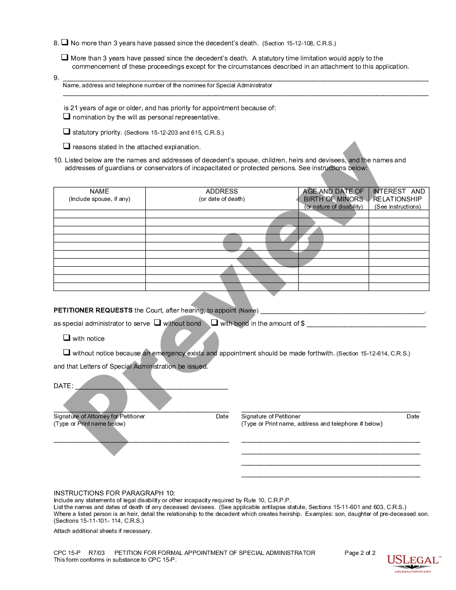 page 1 Petition for Formal Appointment of Special Administrator preview