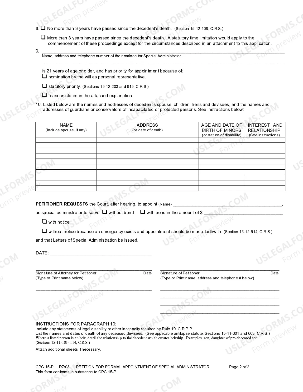 Preview Petition for Formal Appointment of Special Administrator
