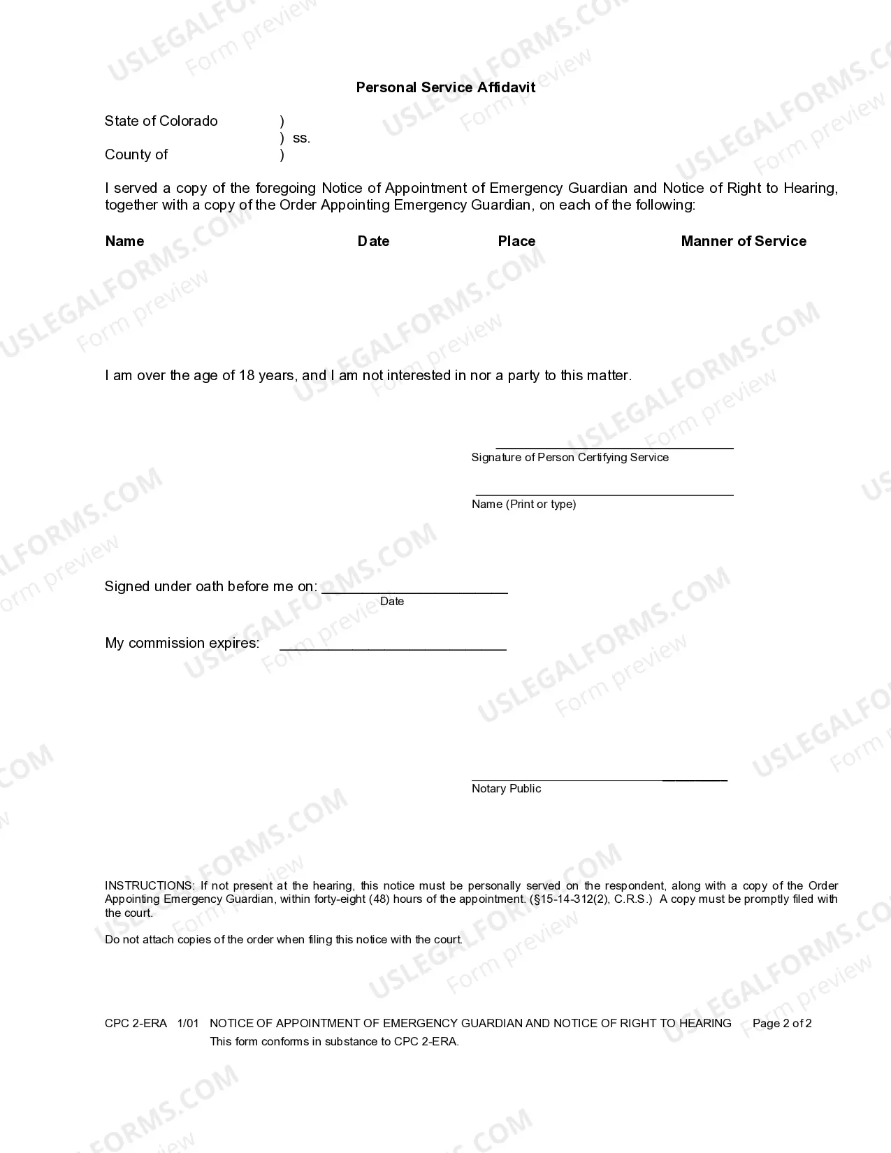 Preview Notice of Appointment of Emergency Guardian and Notice of Right to Hearing