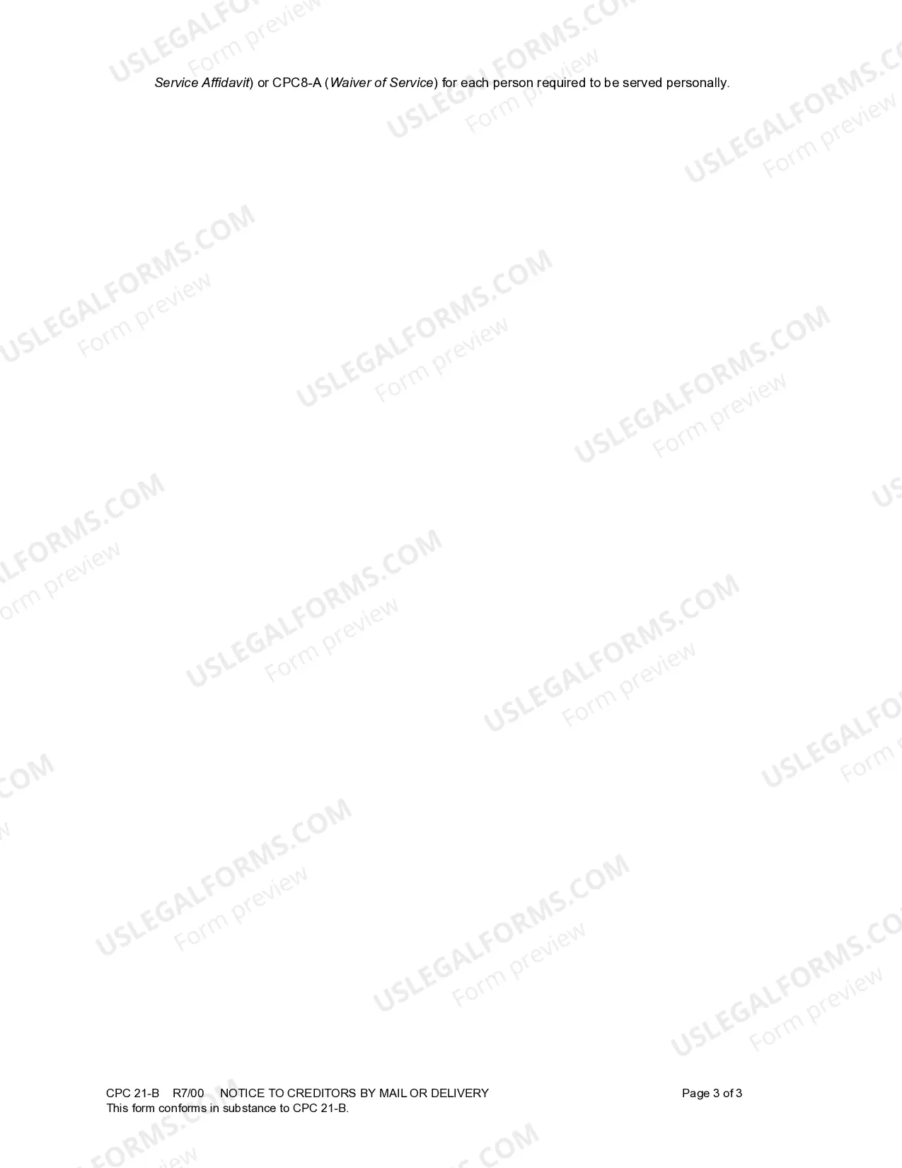 Preview Notice to Creditors by Mail or Delivery